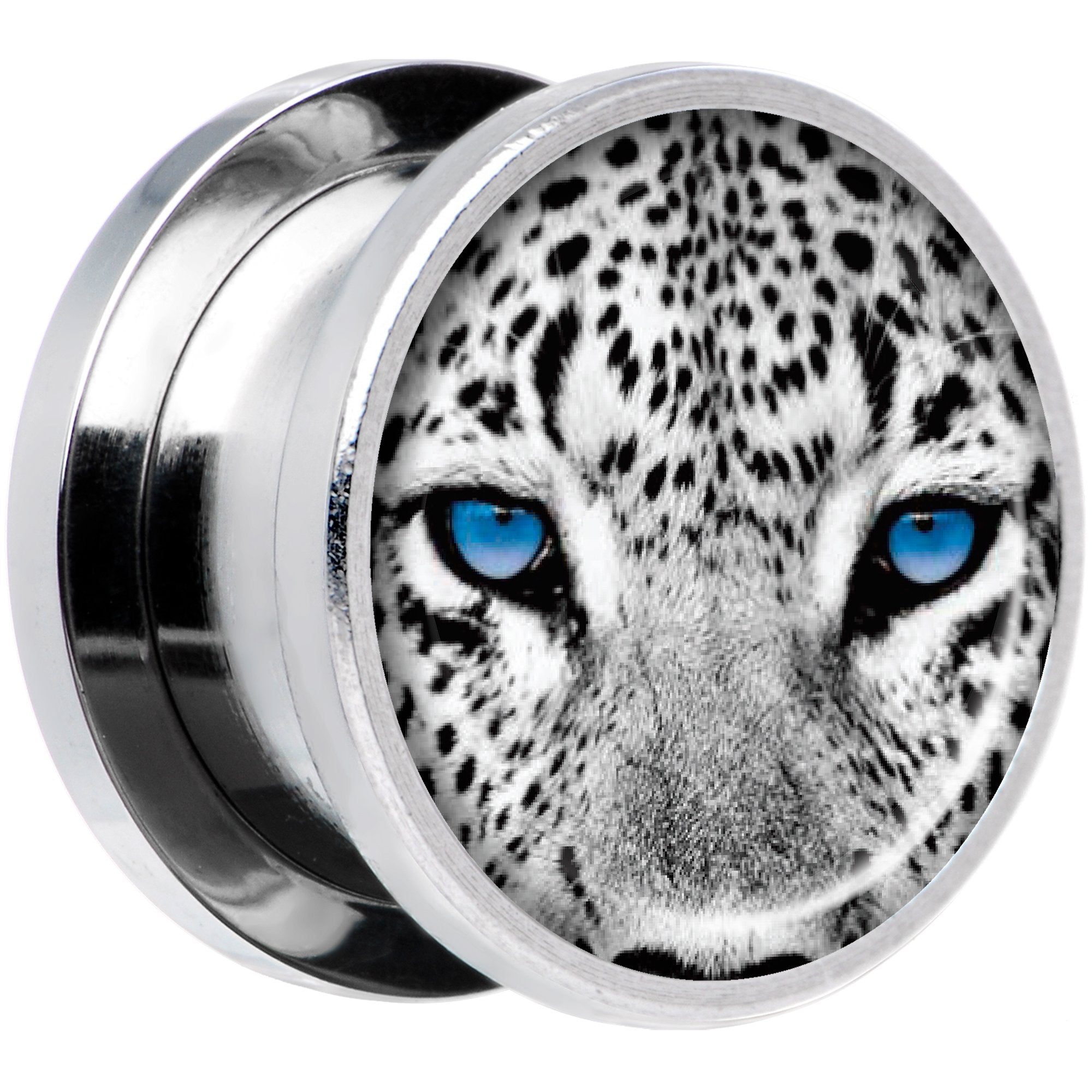 Black White Leopard Eyes Steel Screw Fit Plug Set 9/16