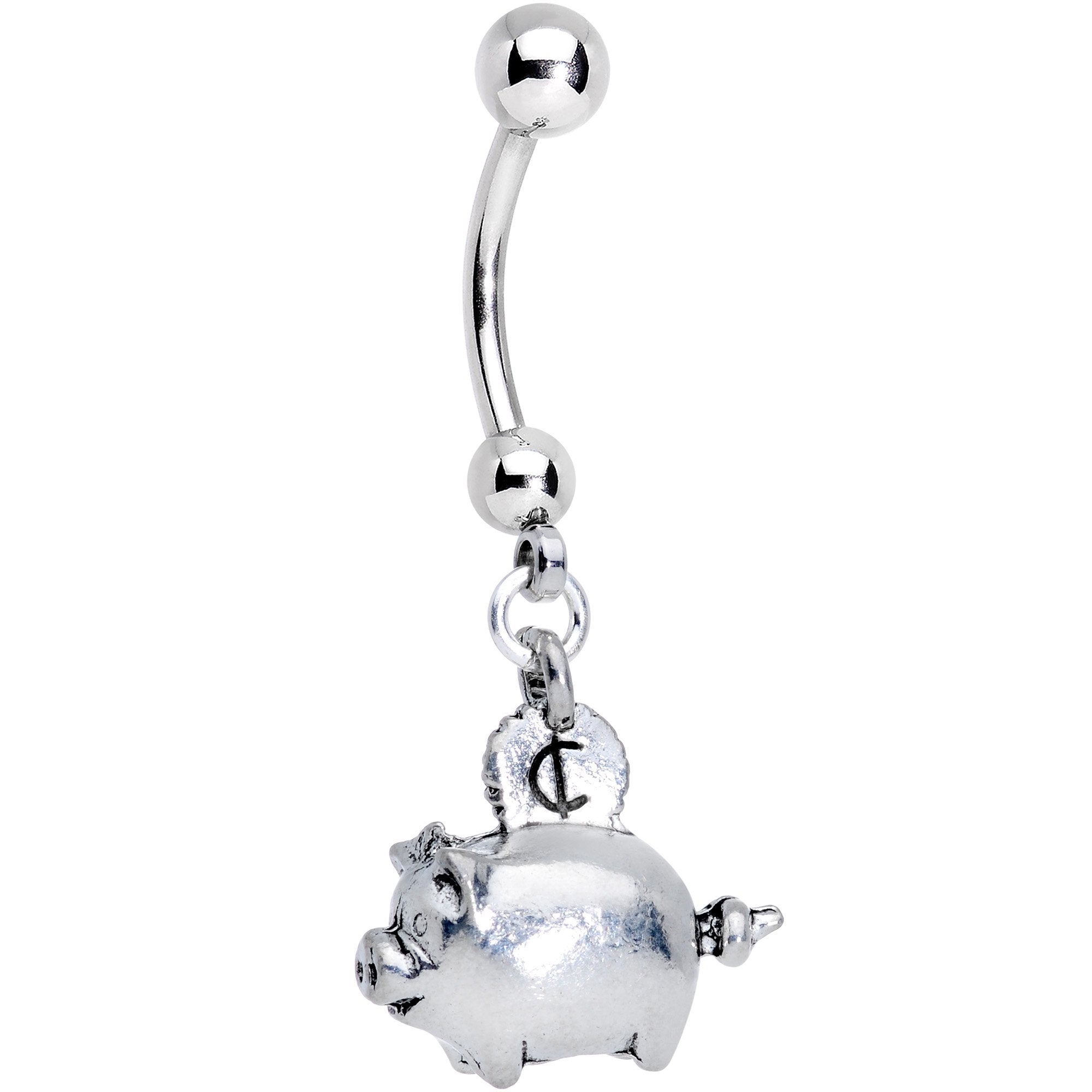 Handcrafted Piggy Bank Dangle Belly Ring