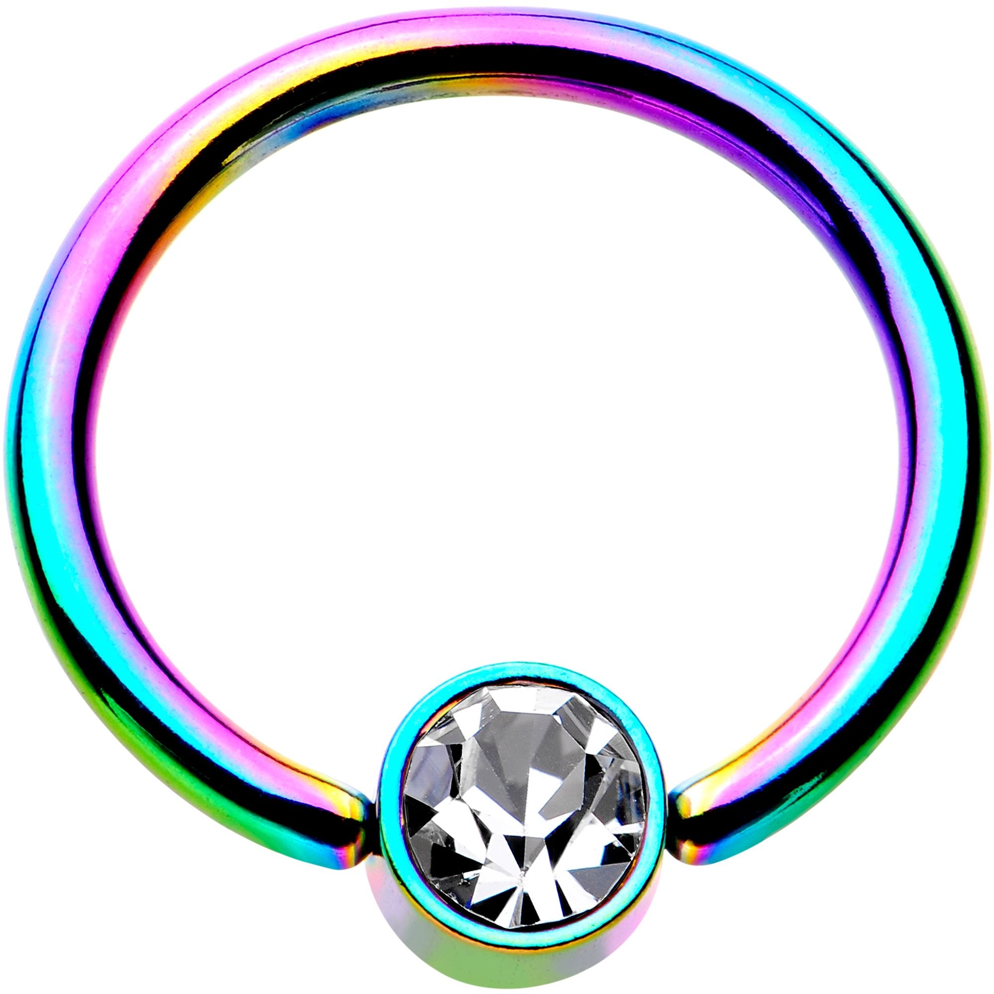 16 Gauge 3/8 Clear Gem 4mm Disc Rainbow IP BCR Captive Ring