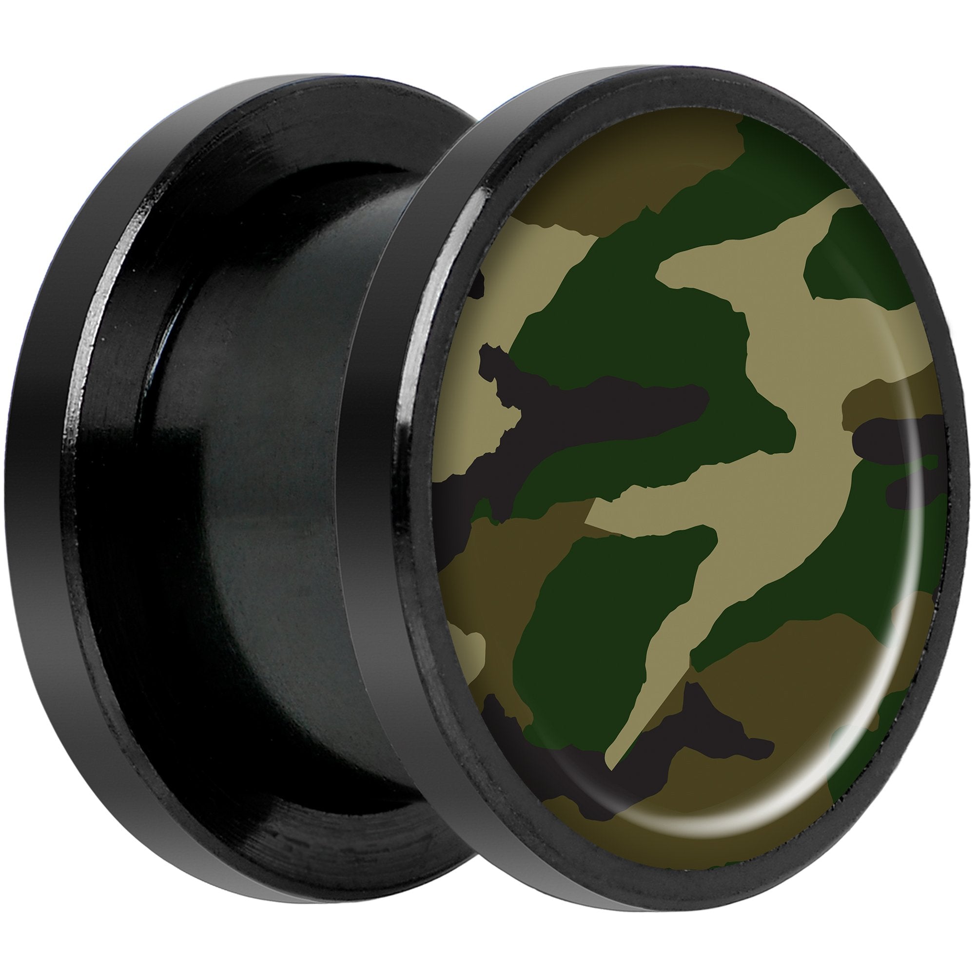 Woodland Camo Print Black Anodized Screw Fit Plug Set 1/2