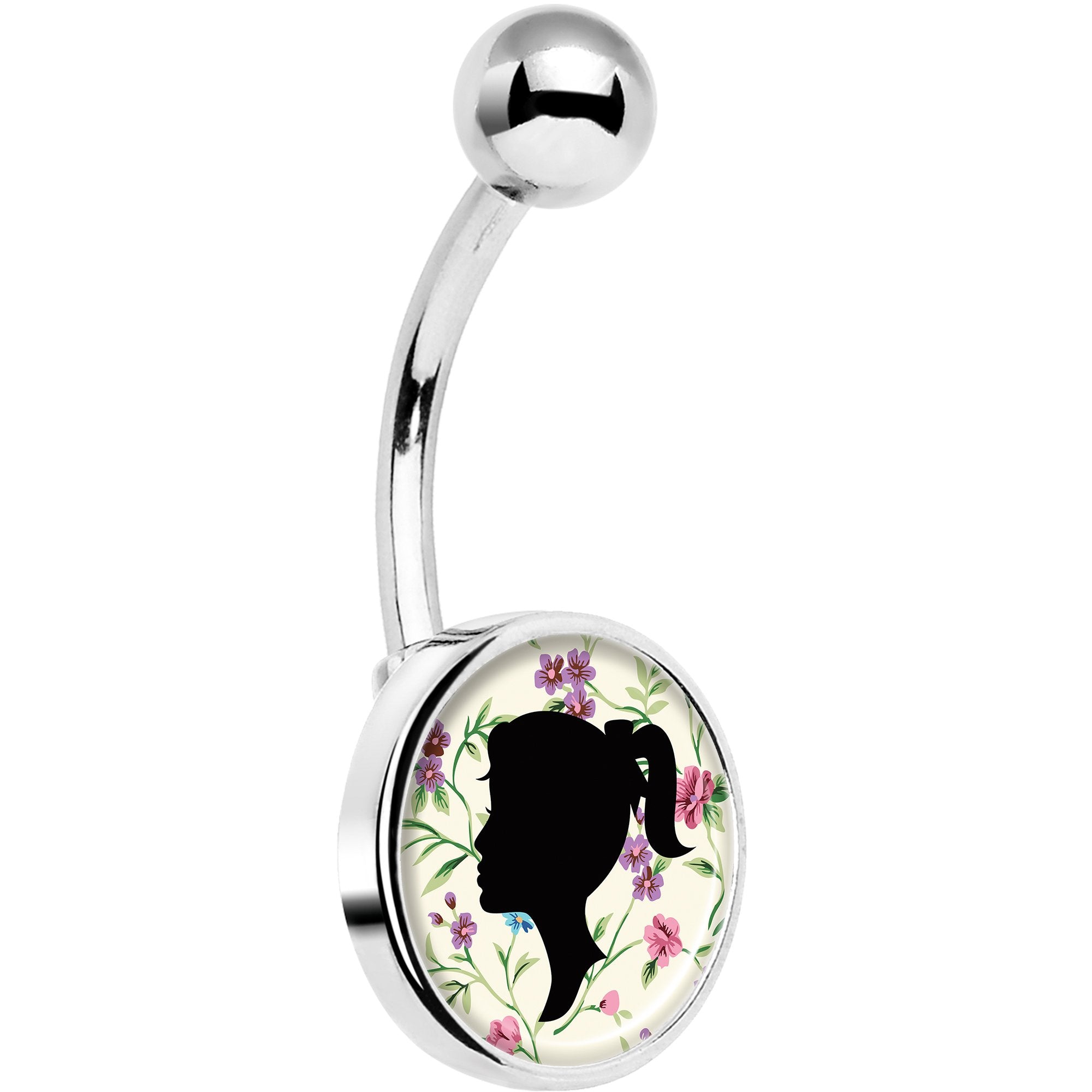 Woman Floral Silhouette Belly Ring