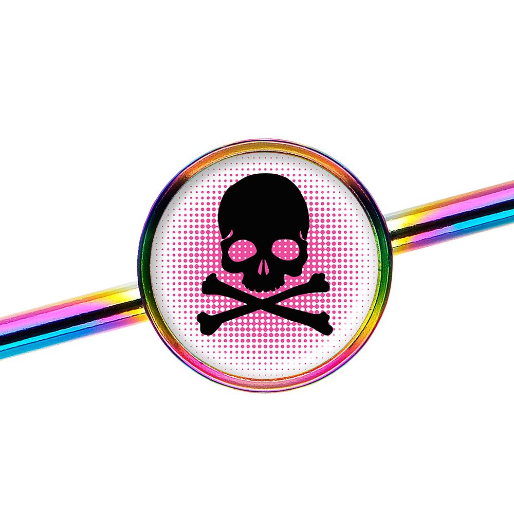 14 Gauge Pink Rainbow Skull Rainbow Industrial Barbell 37mm