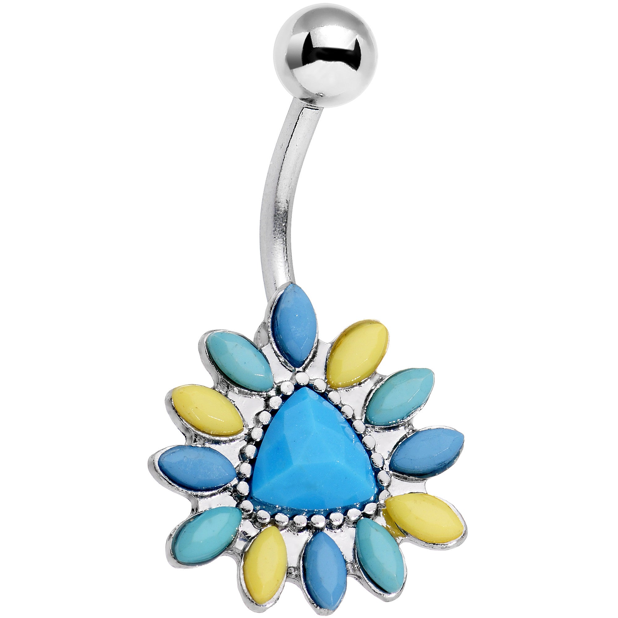 Blue Yellow Gem Art Deco Splash Belly Ring