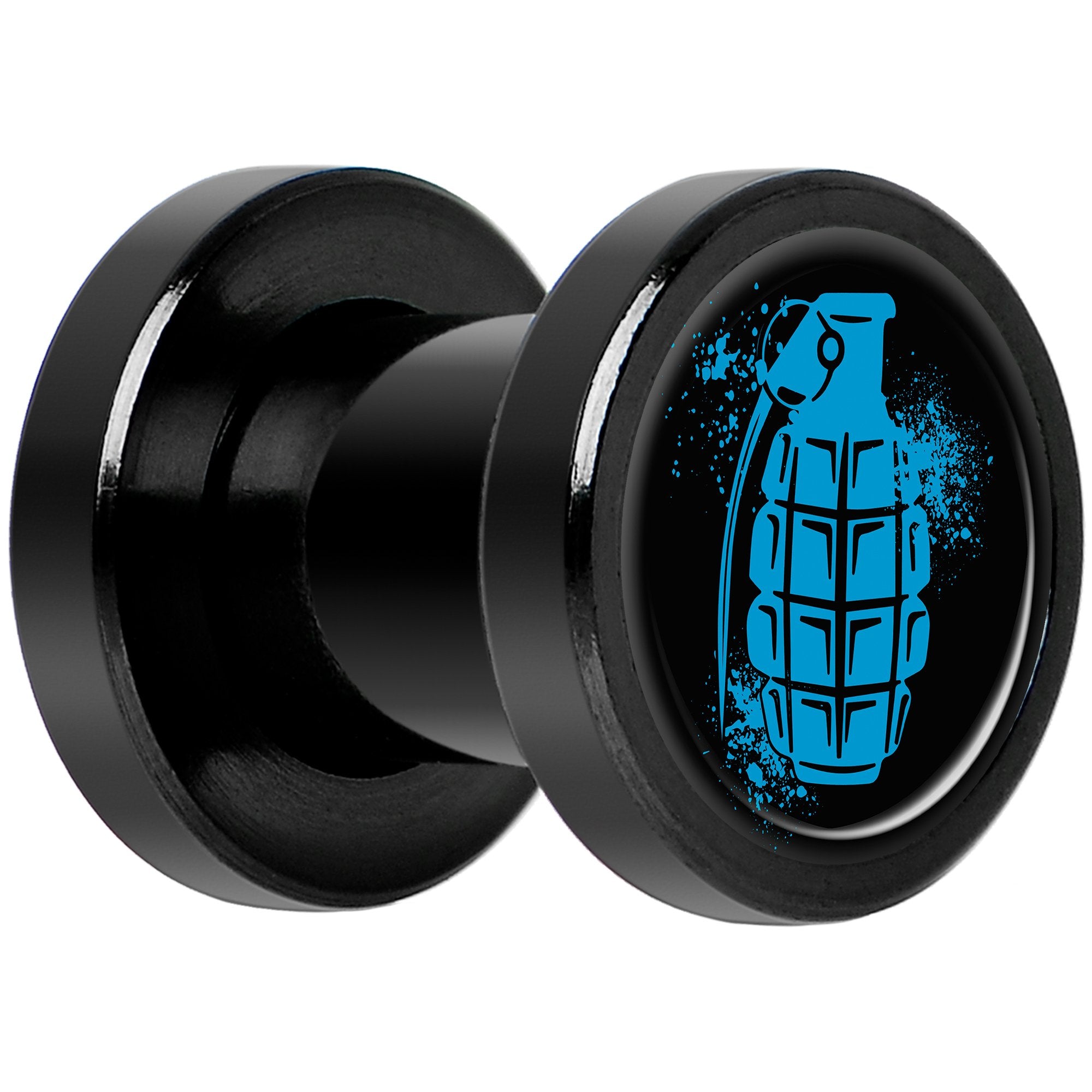 Blue Grenade Black Anodized Screw Fit Plug Set 2 Gauge