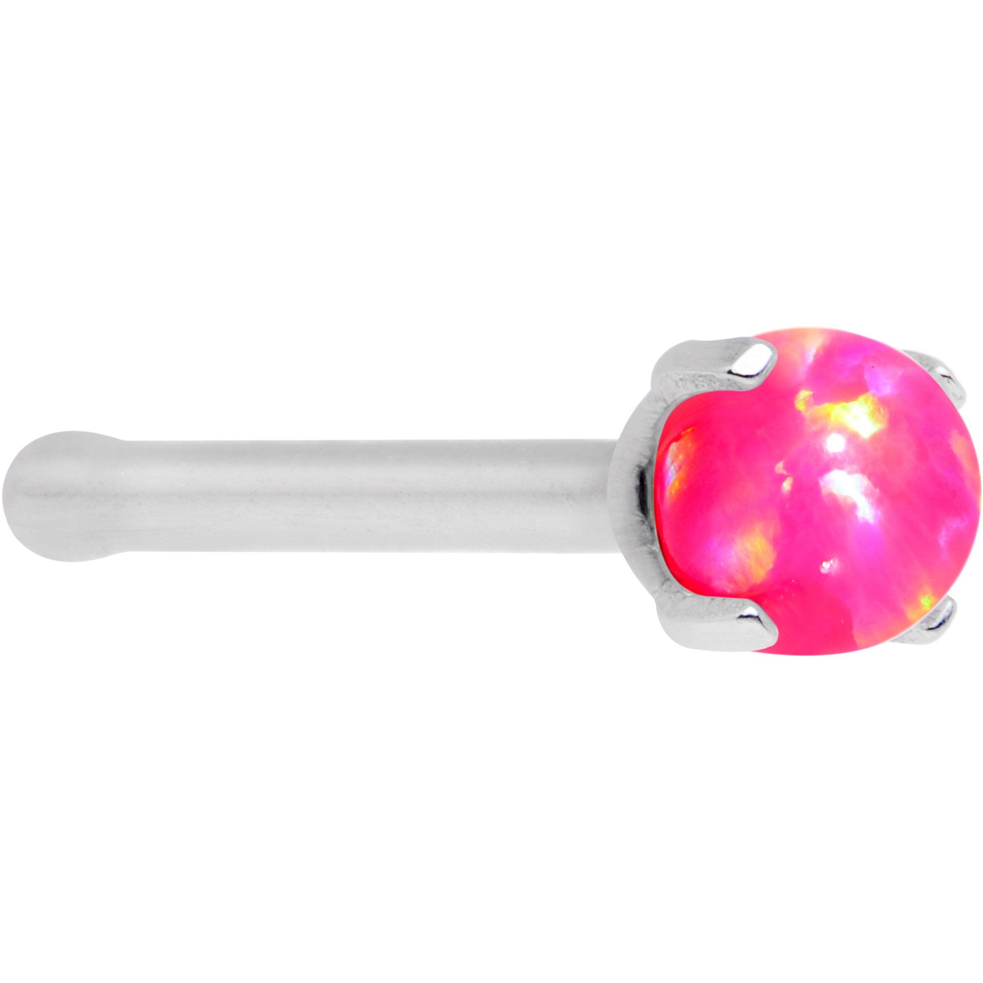 20 Gauge Pink Faux Opal Pronged Stainless Steel Nose Bone