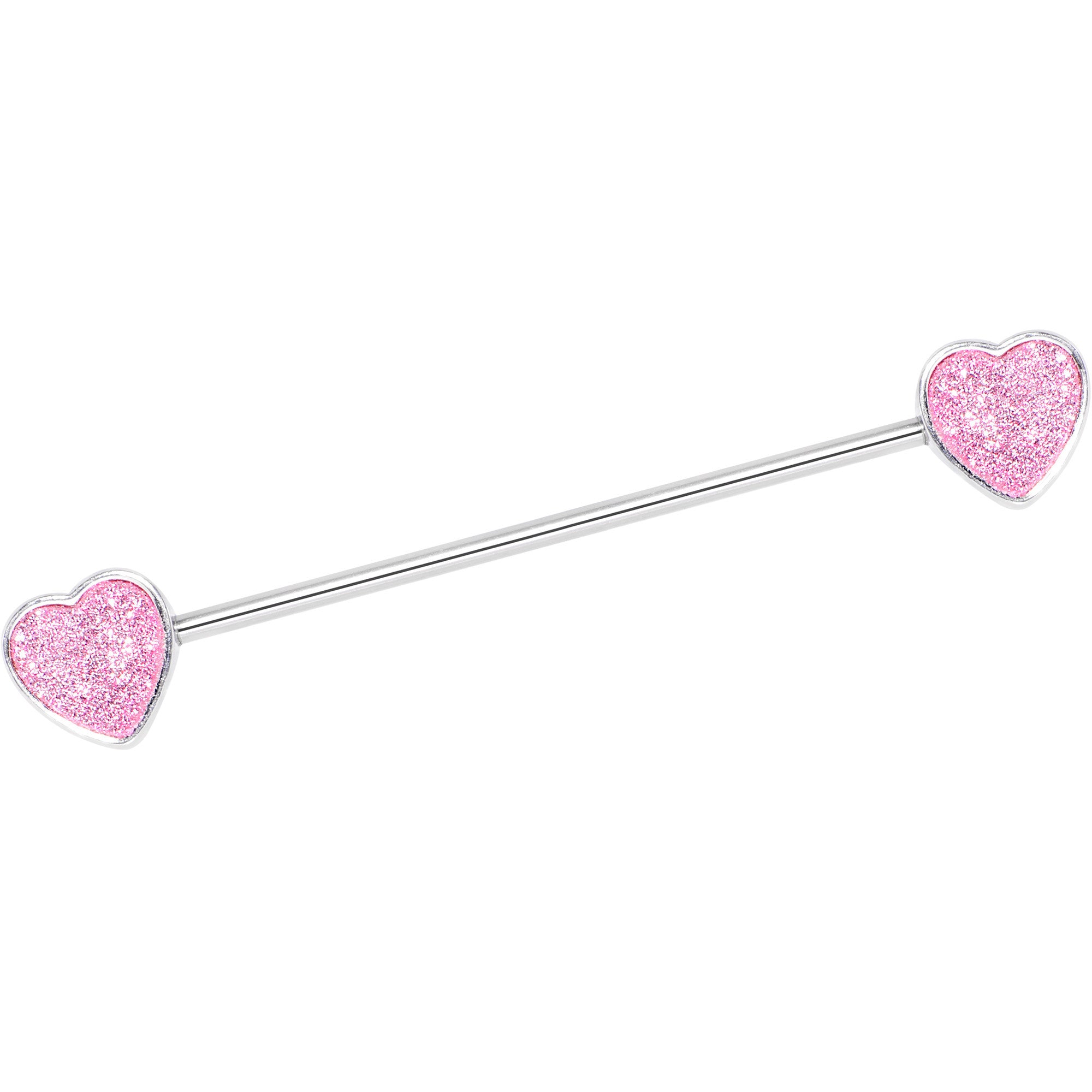 14 Gauge Pink Glitter Heart End Industrial Barbell 38mm