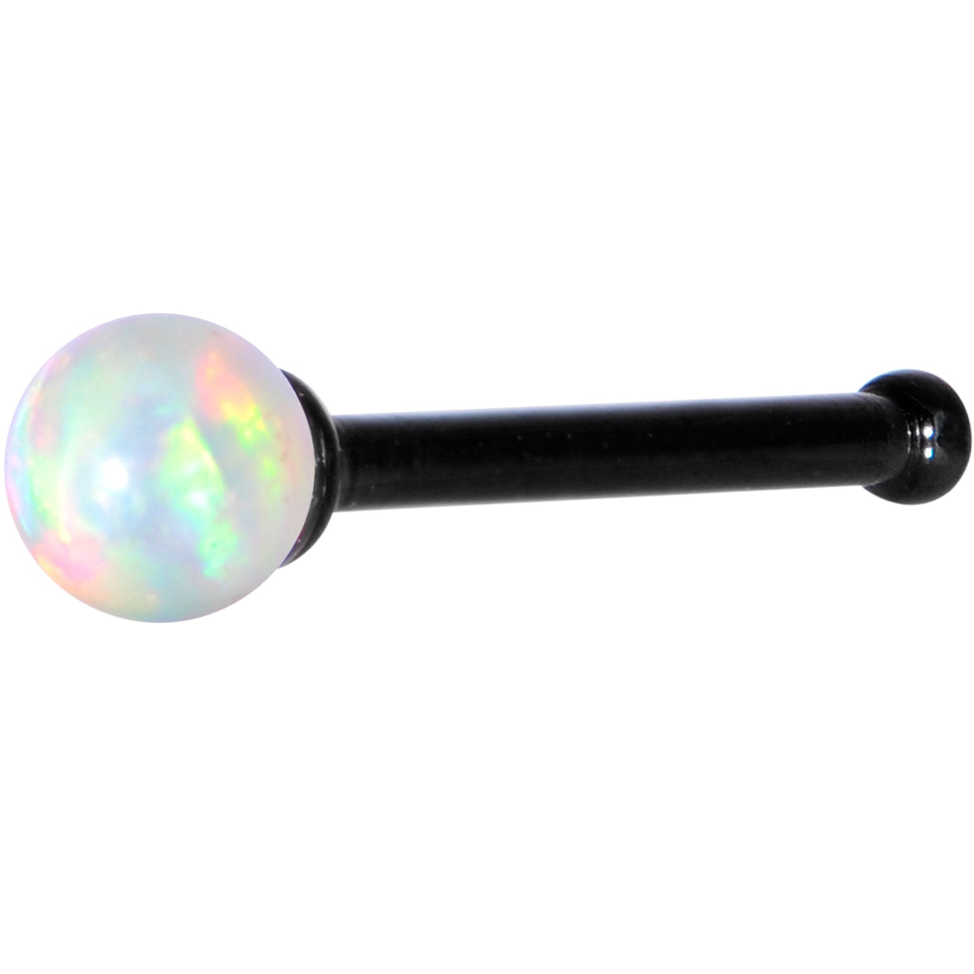 White 2.5mm Synthetic Opal Ball Black Anodized Nose Bone