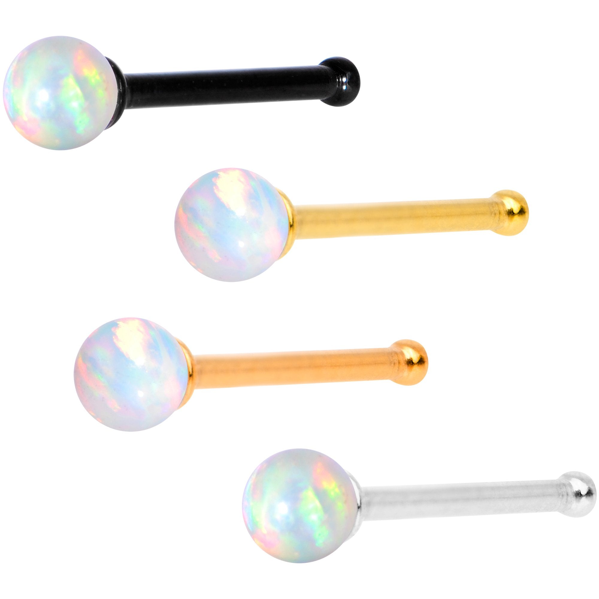 White 2.5mm Synthetic Opal Ball Anodized Nose Screw 4 Pack Set