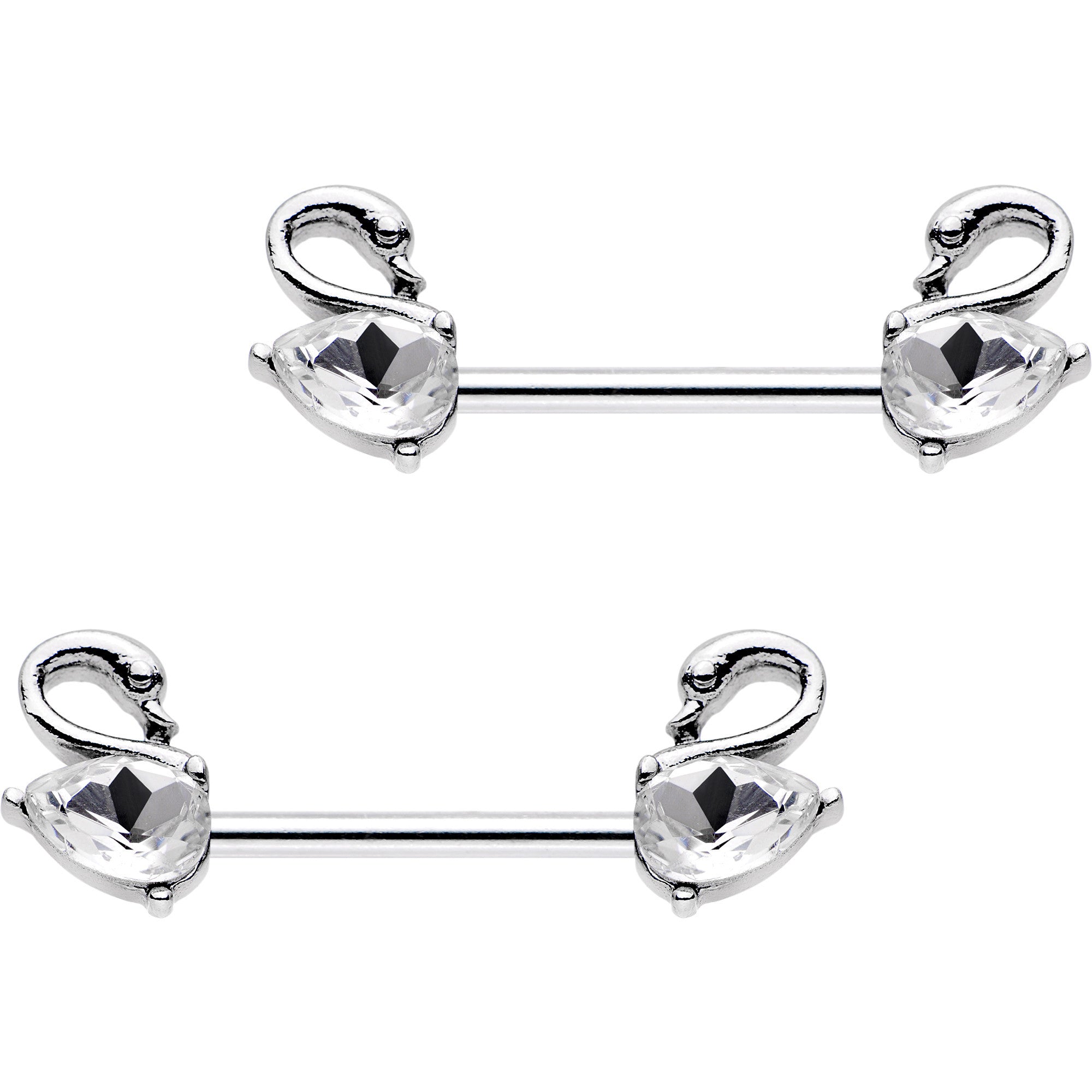 14 Gauge 9/16 Clear Gem Swimming Swan Nipple Barbells