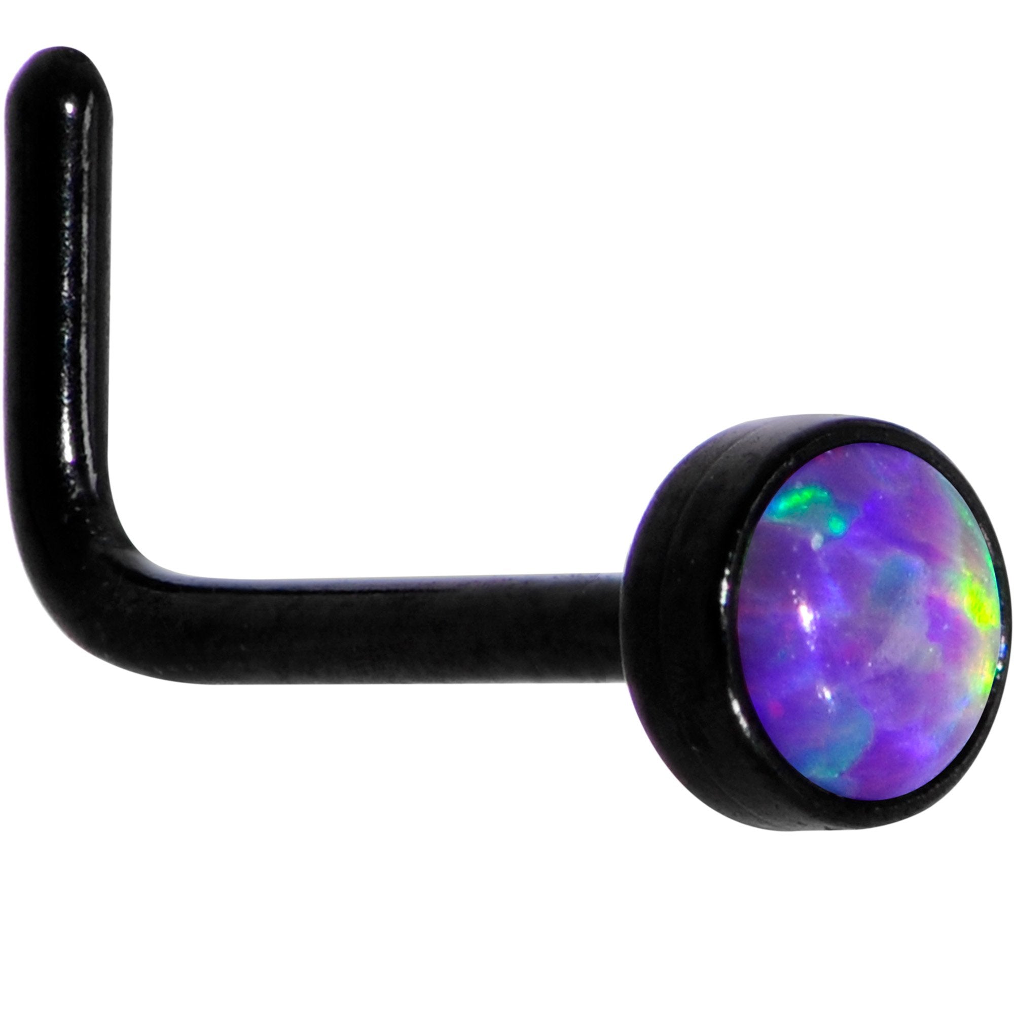 Purple 3mm Synthetic Opal Inlay Black Anodized L-Shape Nose Ring