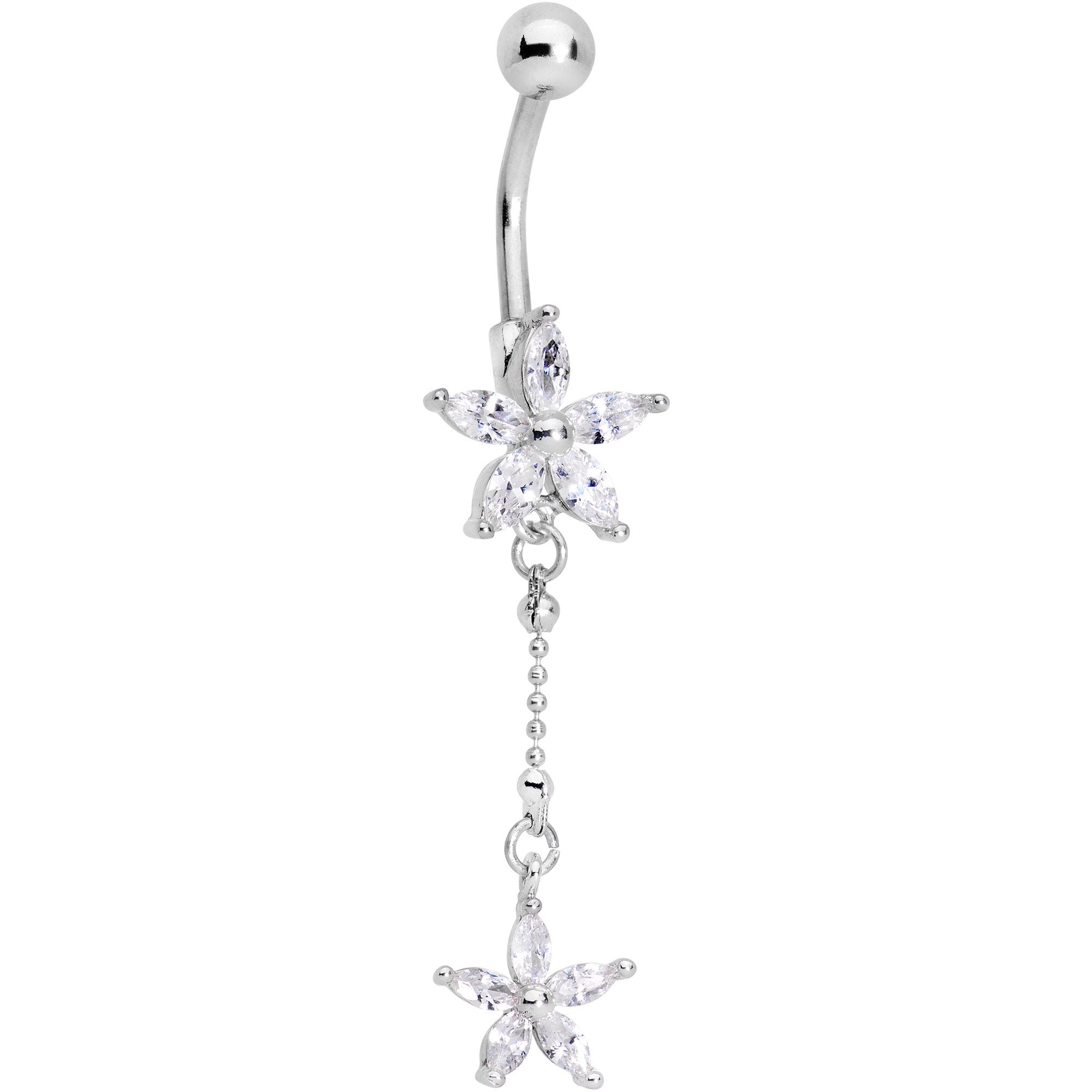 Clear CZ Gem Double Star System Dangle Belly Ring