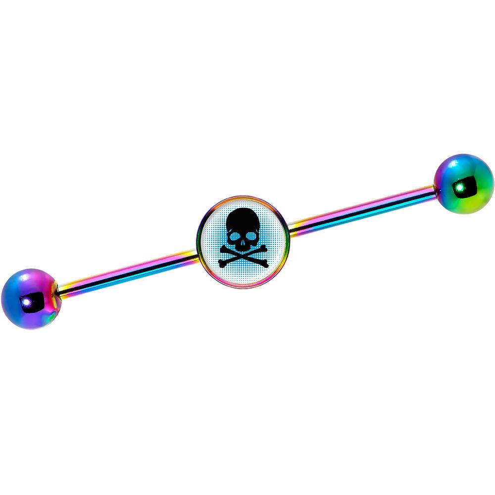 14 Gauge Blue Rainbow Skull Rainbow Industrial Barbell 37mm