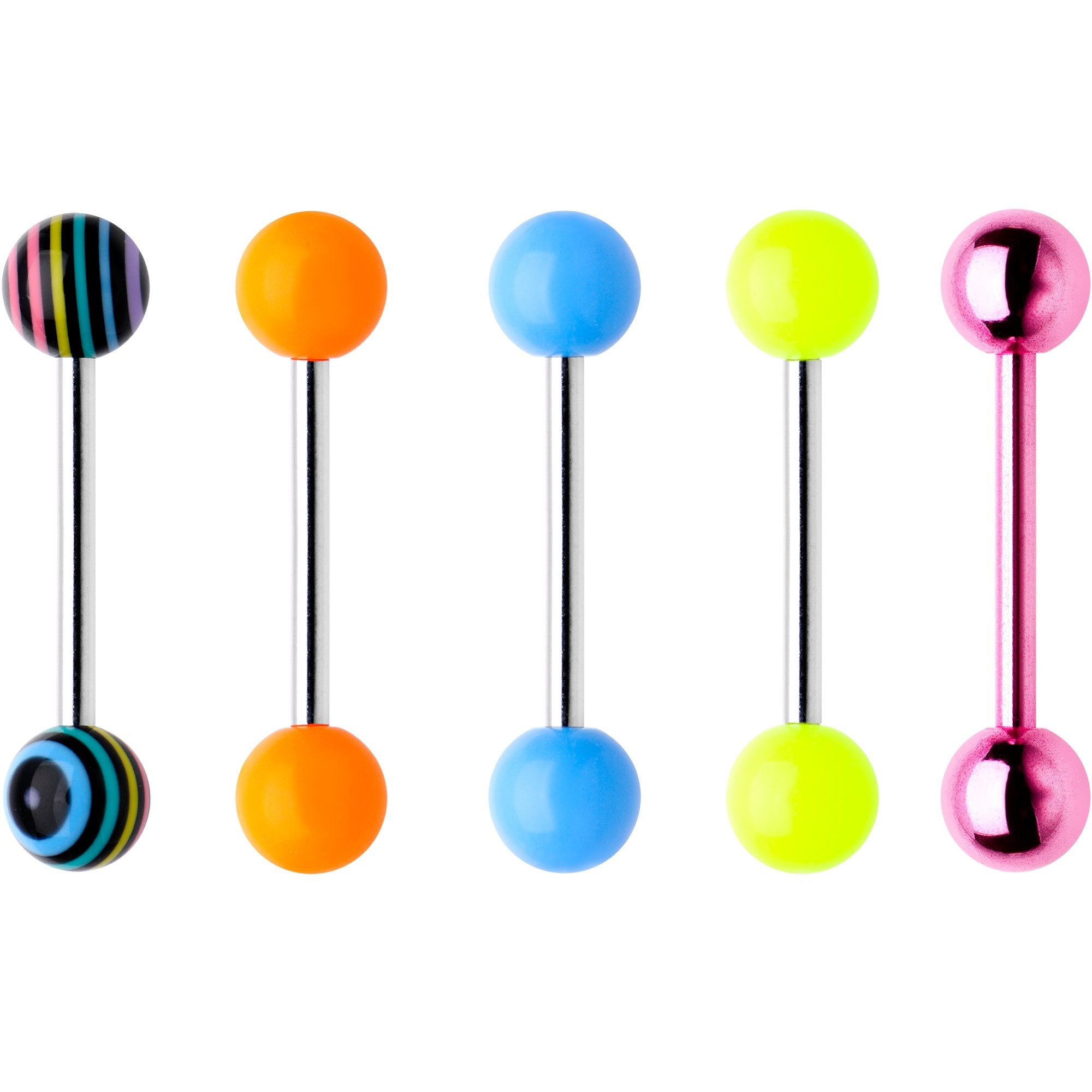 14 Gauge 9/16 Rainbow Funky Fun Barbell Tongue Ring Pack Set of 5