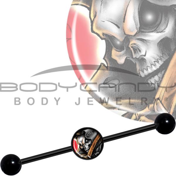 14 Gauge Wake the Dead Grim Reaper Halloween Black Industrial Barbell 37mm