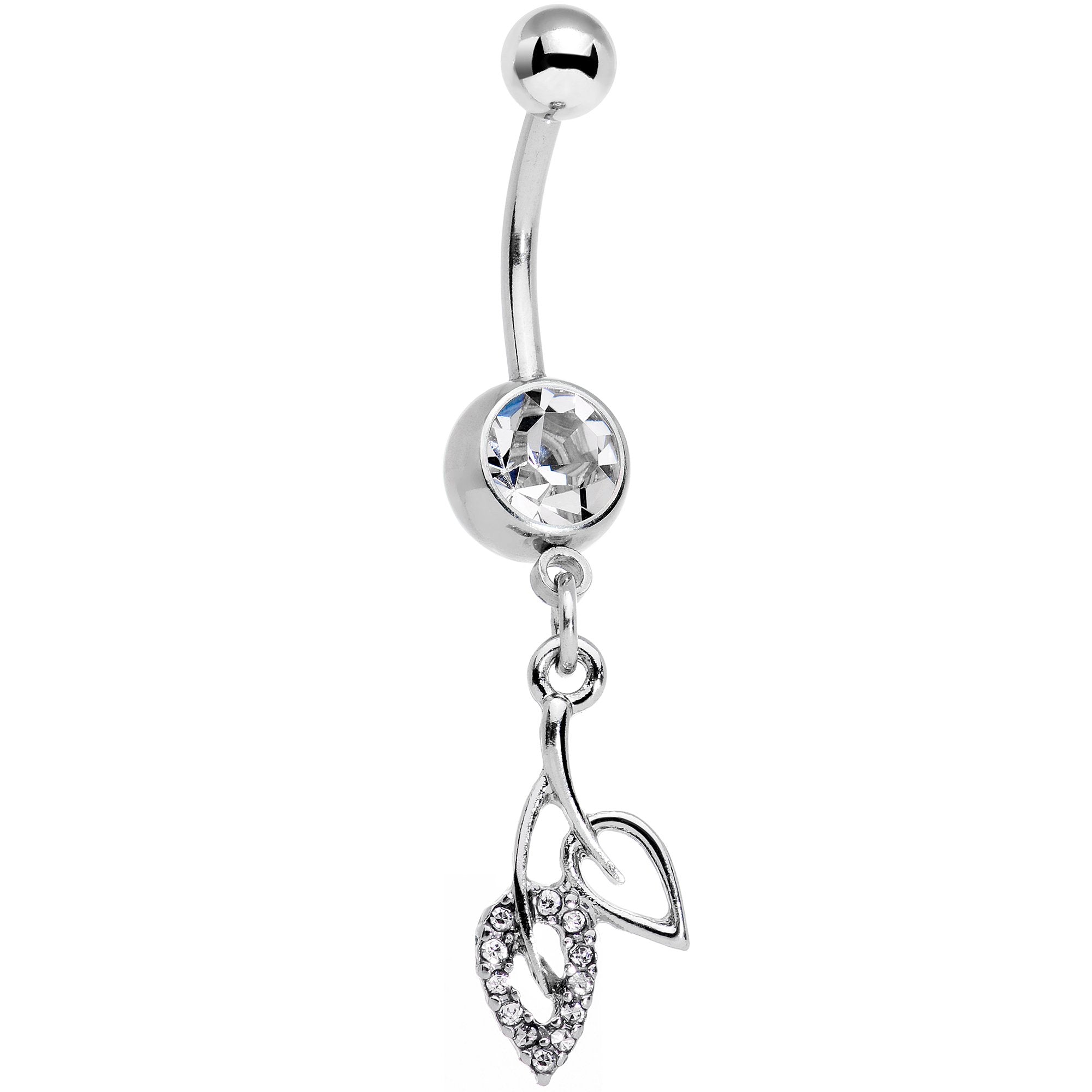 Clear Gem Leaves of Fall Dangle Belly Ring