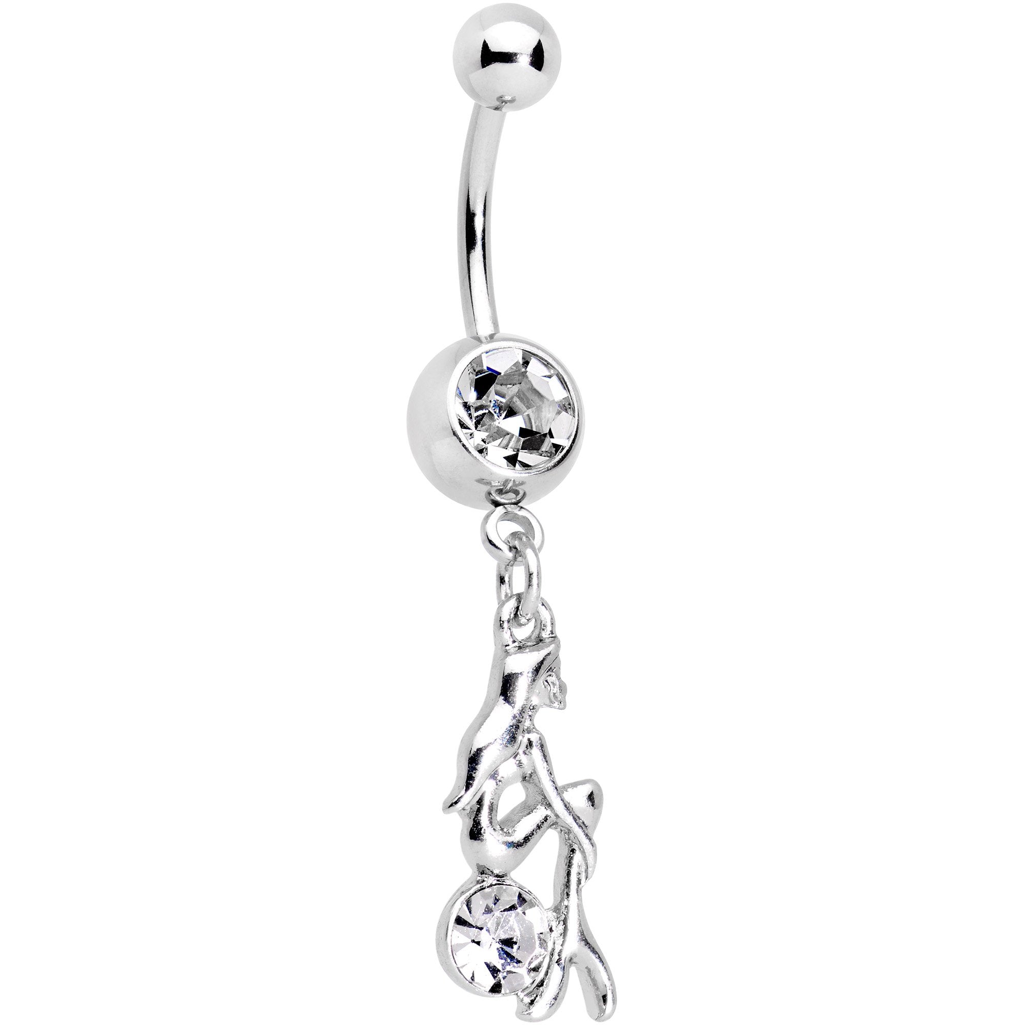 Clear Gem Cannonball Mermaid Belly Ring