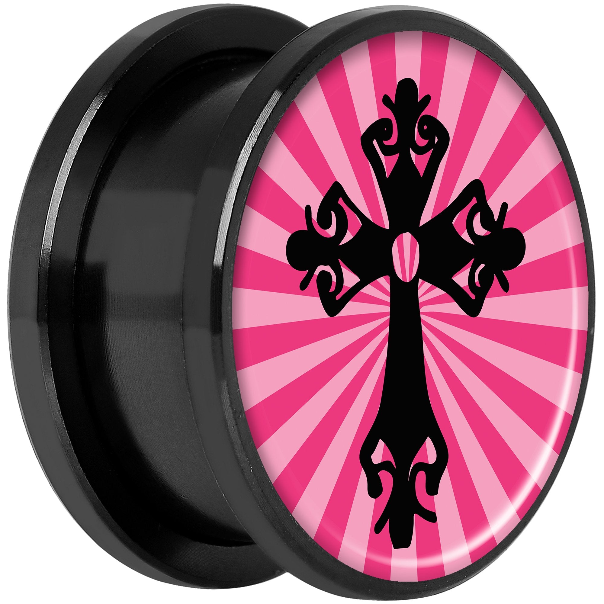 Pink Black Radiant Cross Black Anodized Screw Fit Plug Set 18mm