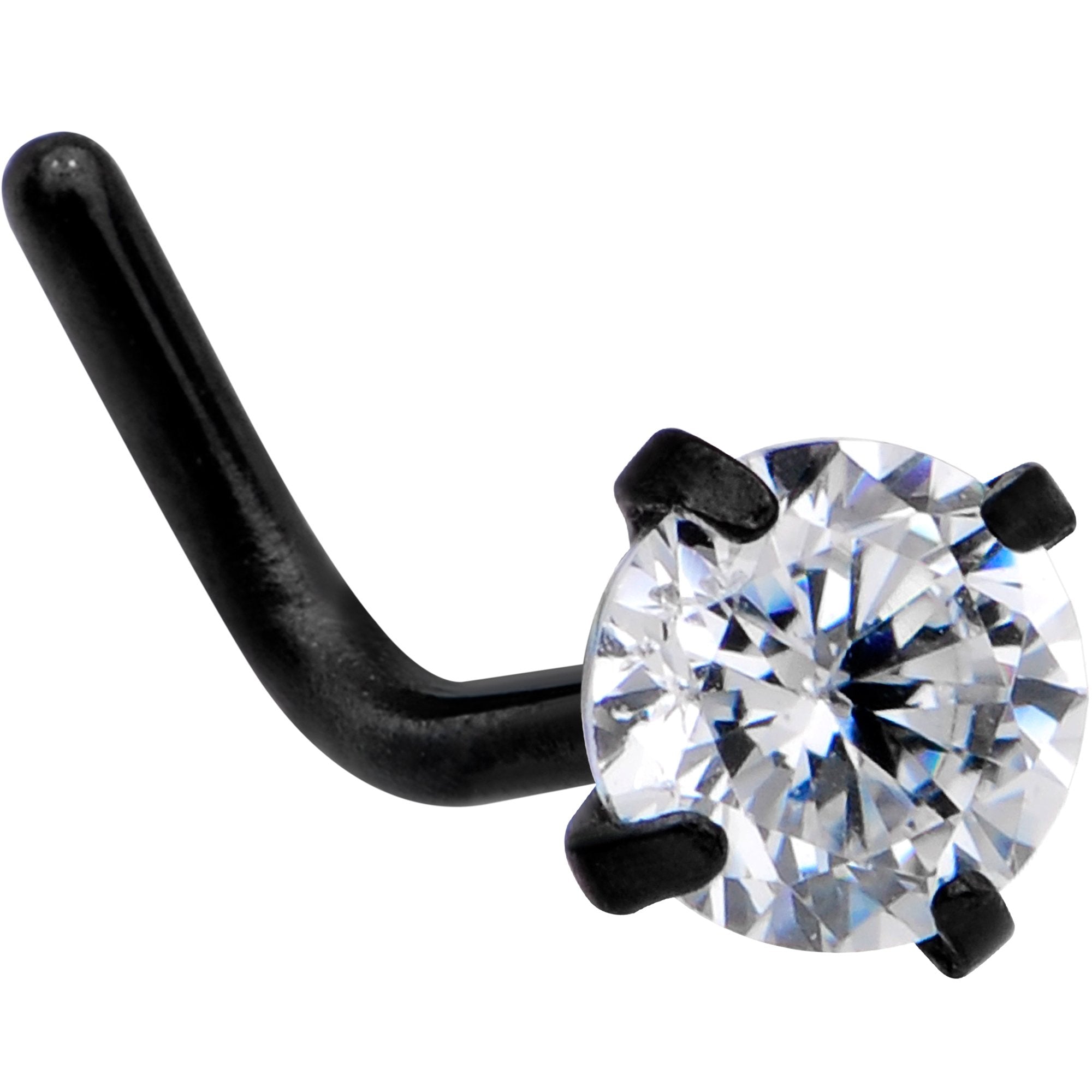 20 Gauge 1/4 Clear 3mm CZ Gem Black IP L-Shape Nose Ring