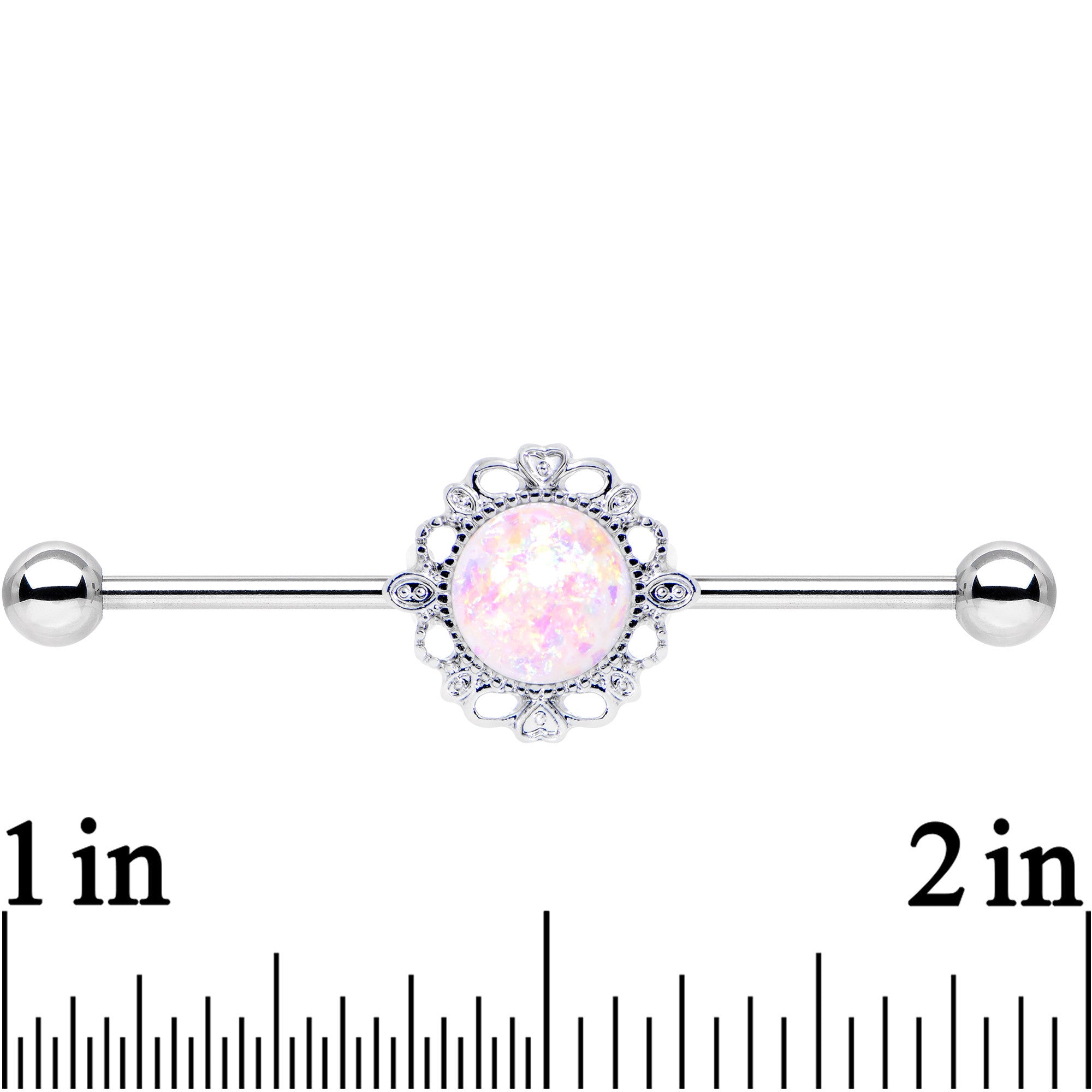 White Faux Opal Southwest Spirit Flower Industrial Barbell 38mm