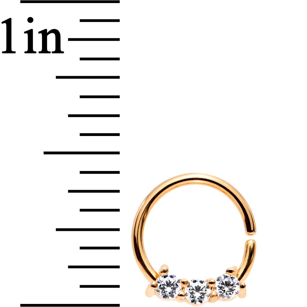 18 Gauge 5/16 Clear Cubic Zirconia Rose Gold IP Steel Circular Ring