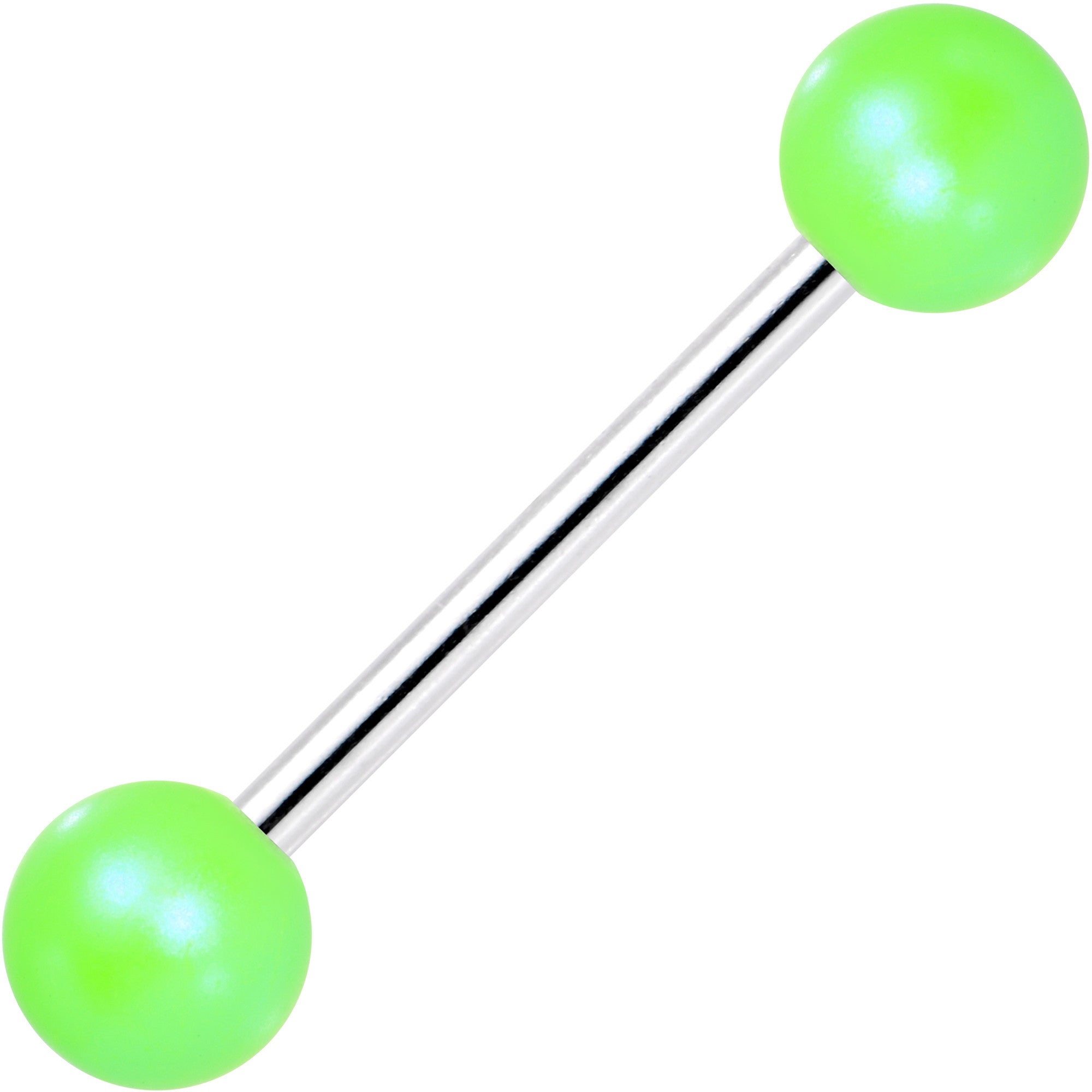 Matte Iridescent Neon Green 6mm Acrylic Ball Barbell Tongue Ring