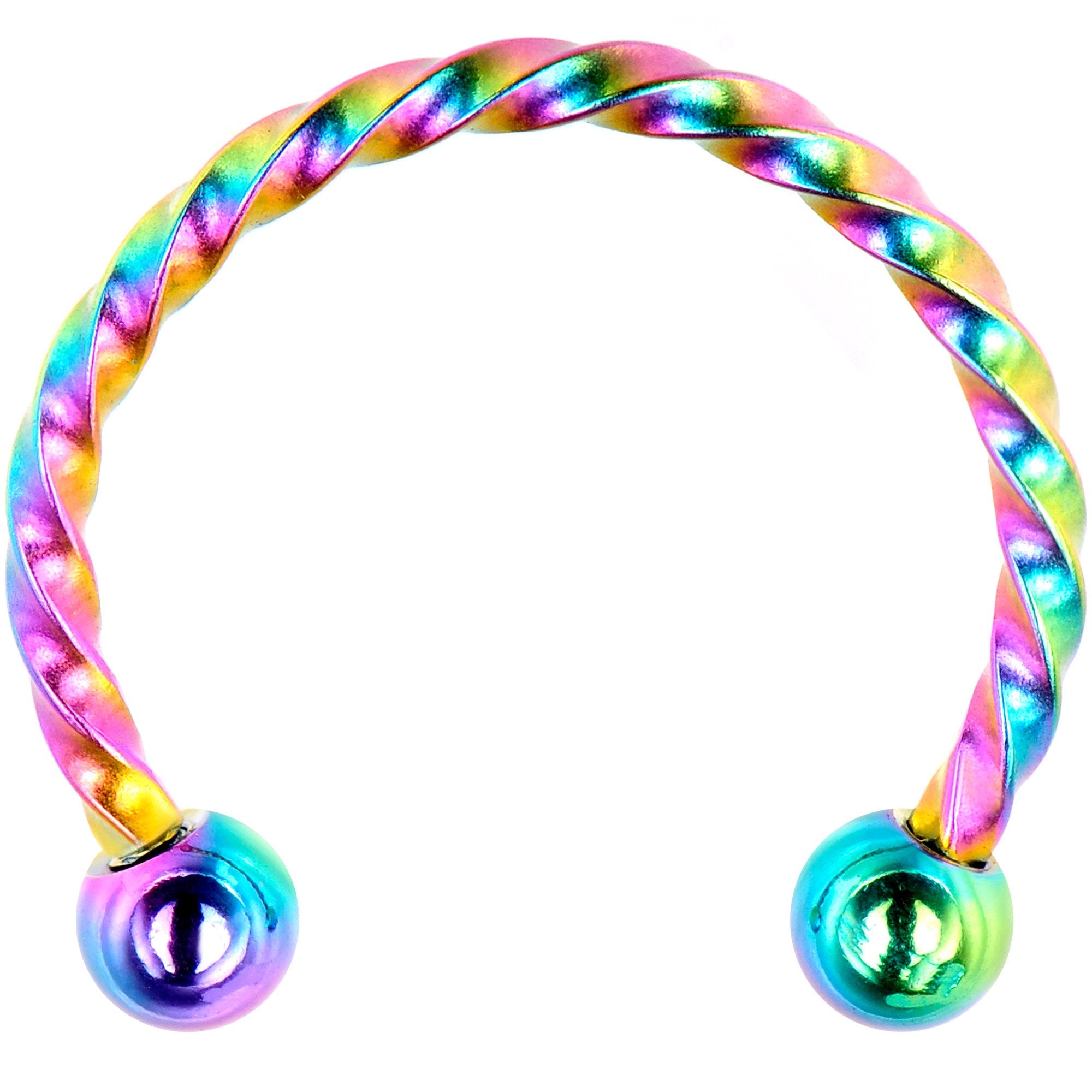 16 Gauge 1/2 Rainbow Seriously Twisted Horseshoe Circular Barbell