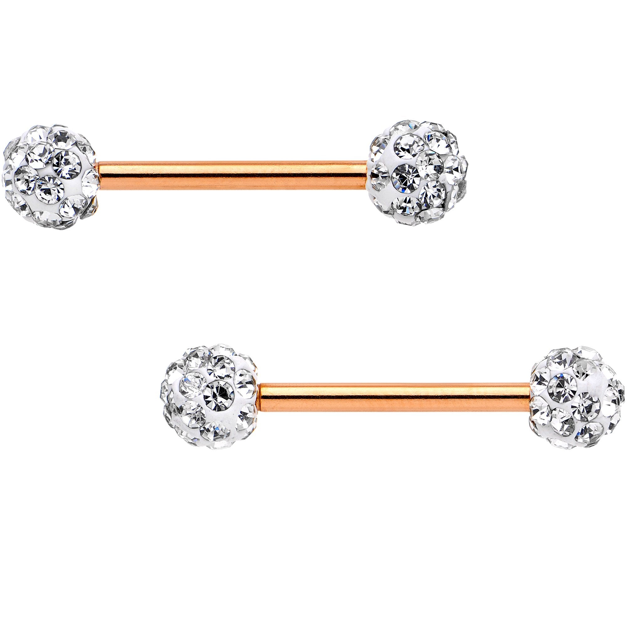 Clear Gem Rose Gold Tone Anodized Sparkle Barbell Nipple Ring Set