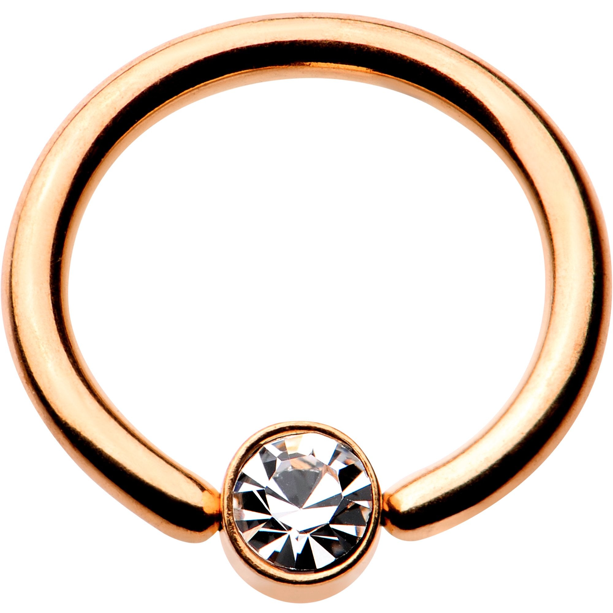 16 Gauge 5/16 Clear Gem 3mm Disc Rose Gold IP BCR Captive Ring