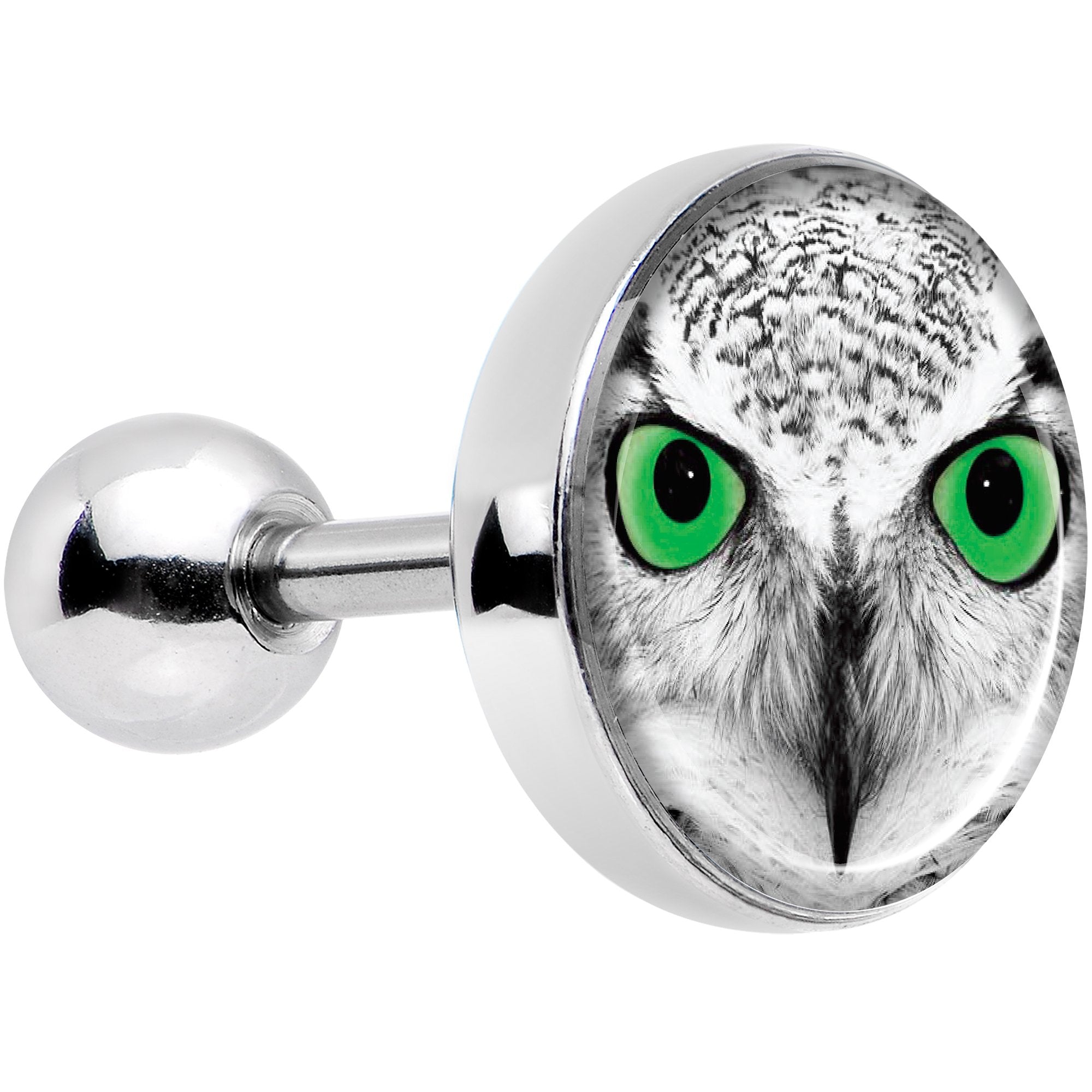 16 Gauge 1/4 Black White Owl Tragus Cartilage Earring