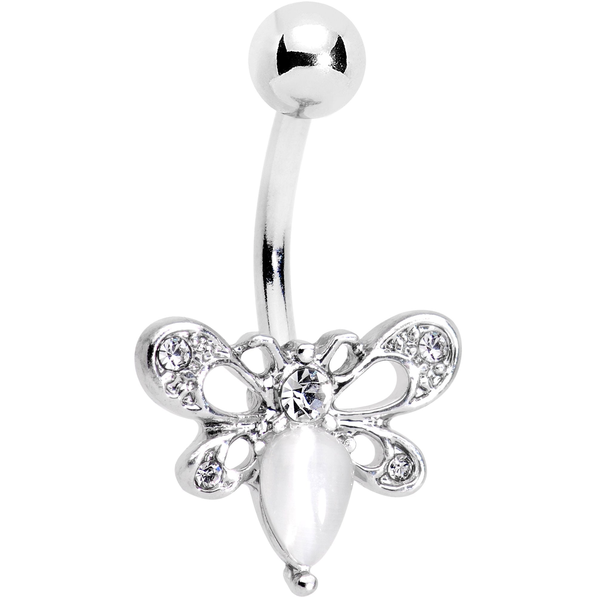 White Gem Honey Butterfly Belly Ring