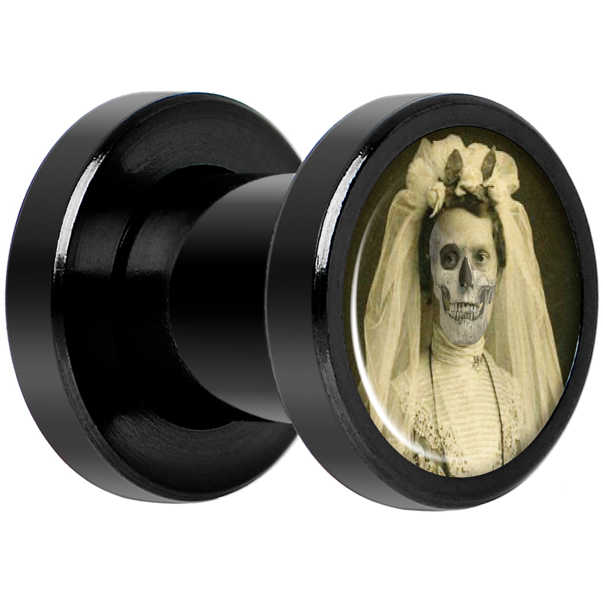 Undead Bride and Groom Halloween Black Anodized Plug Set 2 Gauge