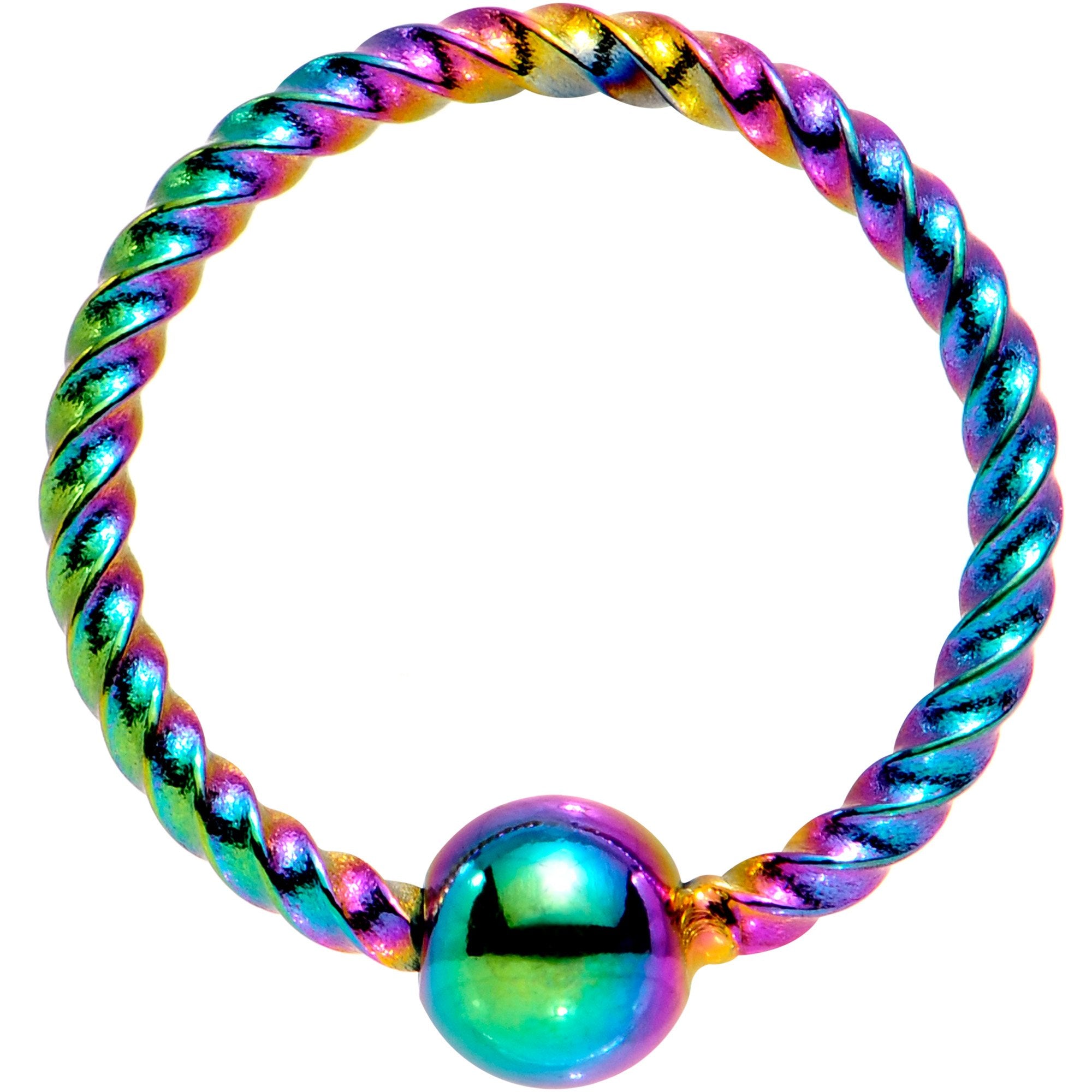 18 Gauge 5/16 Rainbow Anodized So Twisted Captive Style Seamless Ring