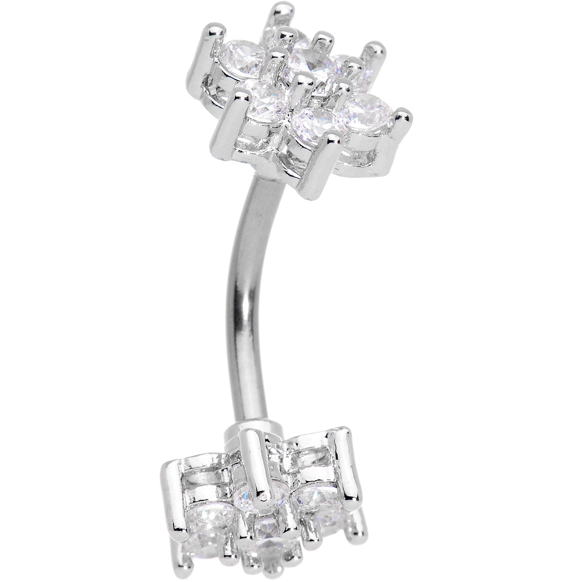 Clear Gem Double Star Reversible Double Mount Belly Ring