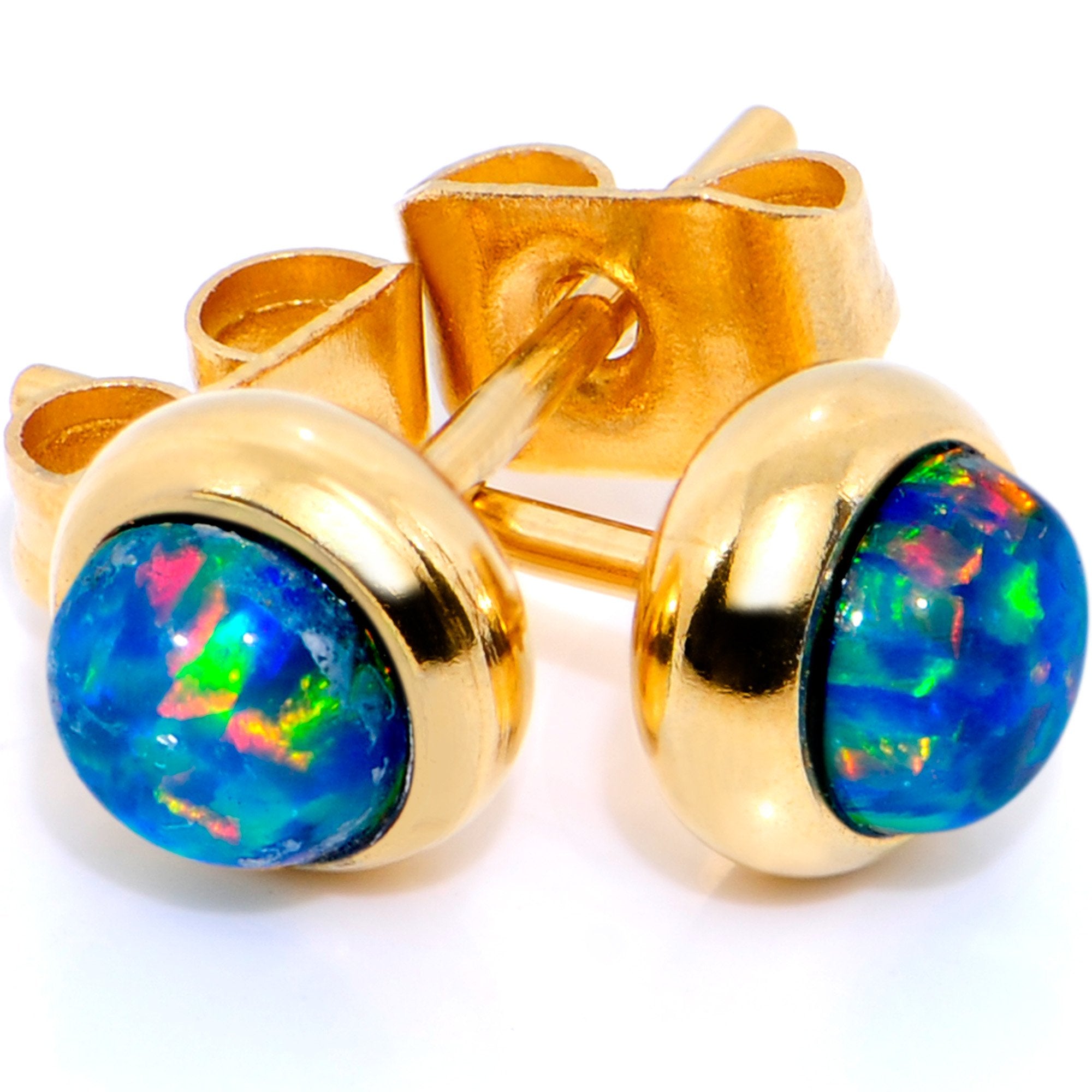 Green Synthetic Opal Gold IP 316L Surgical Steel Stud Earrings