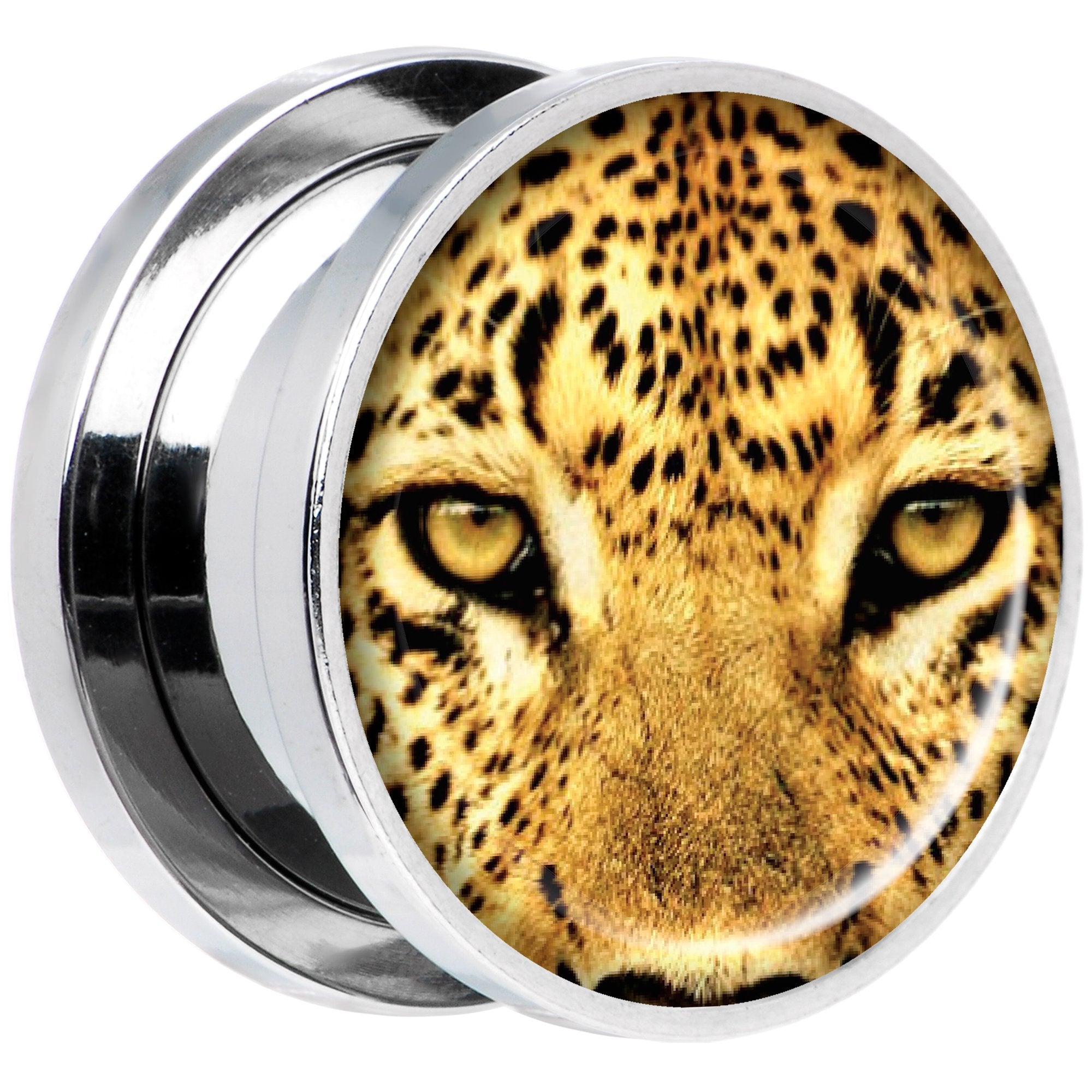 Full Color Leopard Eyes Steel Screw Fit Plug Set 5/8