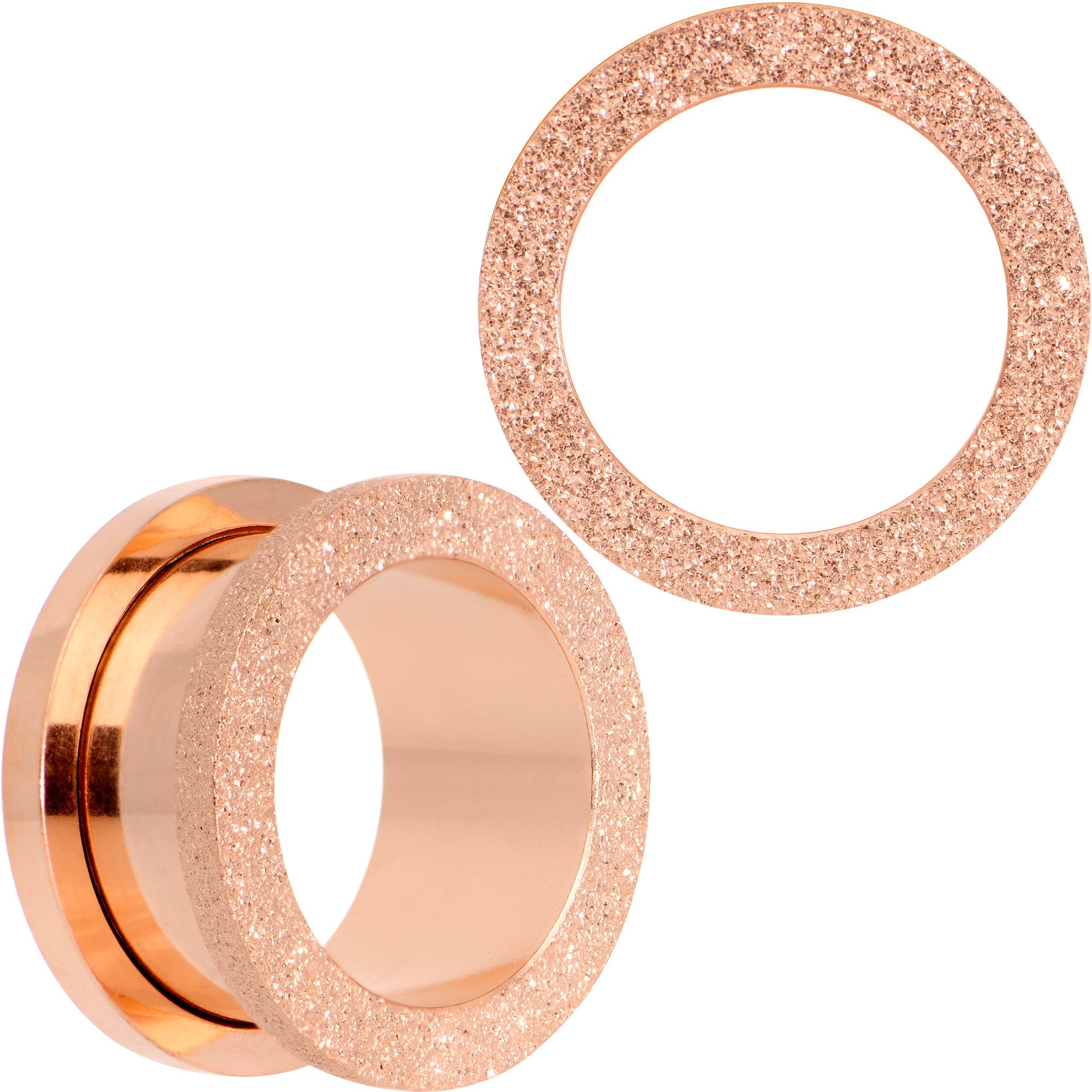 Rose Gold PVD Sandblasted Screw Fit Tunnel Plug Set 5mm to 16mm