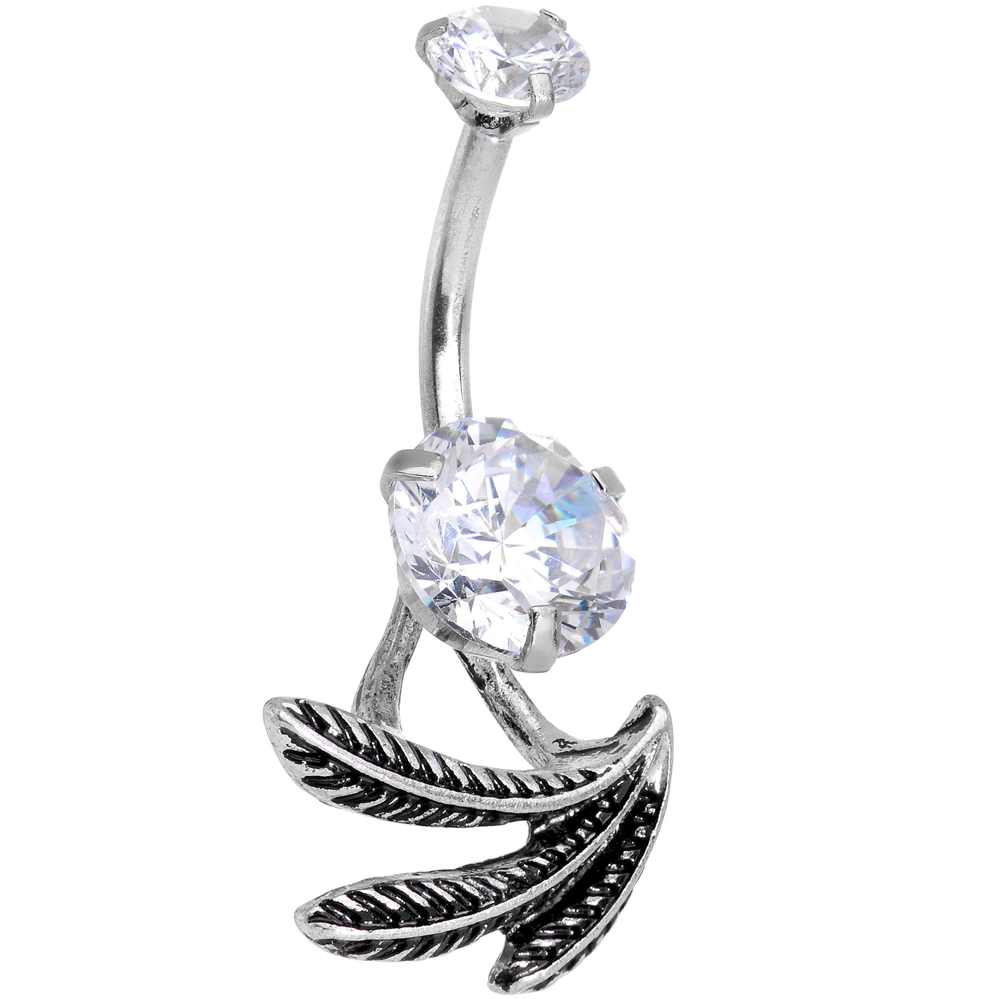 Clear Gem Feather Trio Dangle Belly Ring