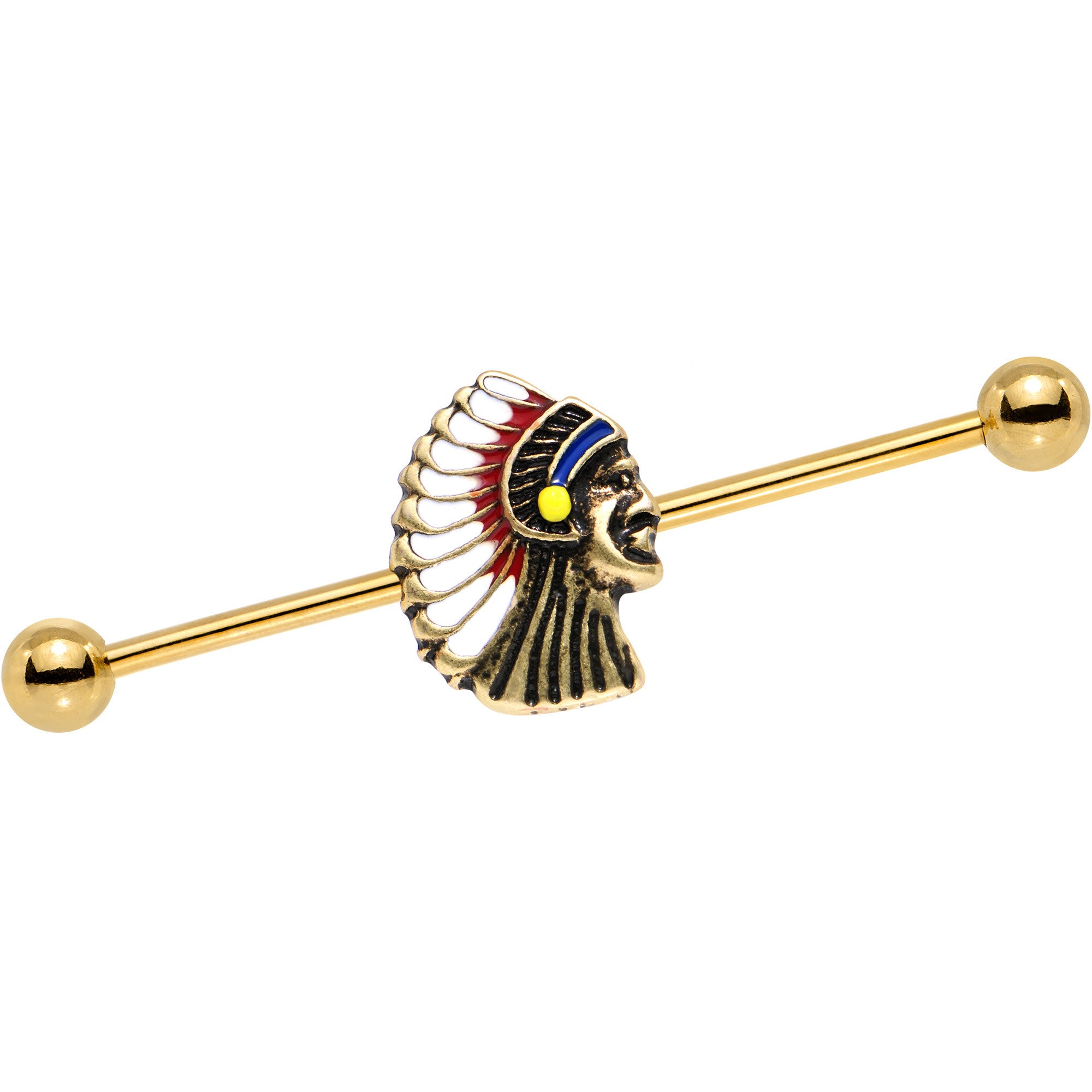 14 Gauge Gold PVD Warrior Chief Industrial Barbell 38mm