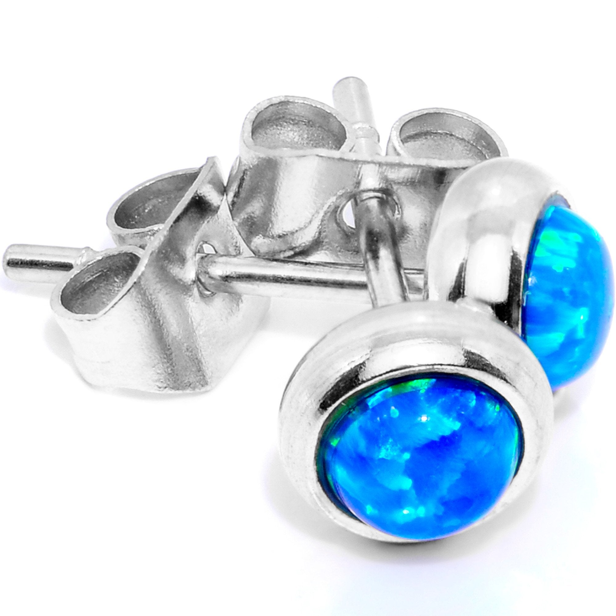 Blue Synthetic Opal 316L Surgical Steel Stud Earrings