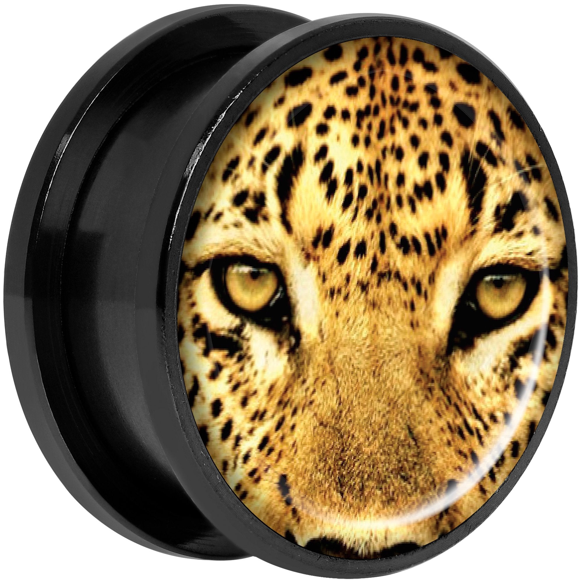 Full Color Leopard Eyes Black Anodized Screw Fit Plug Set 20mm