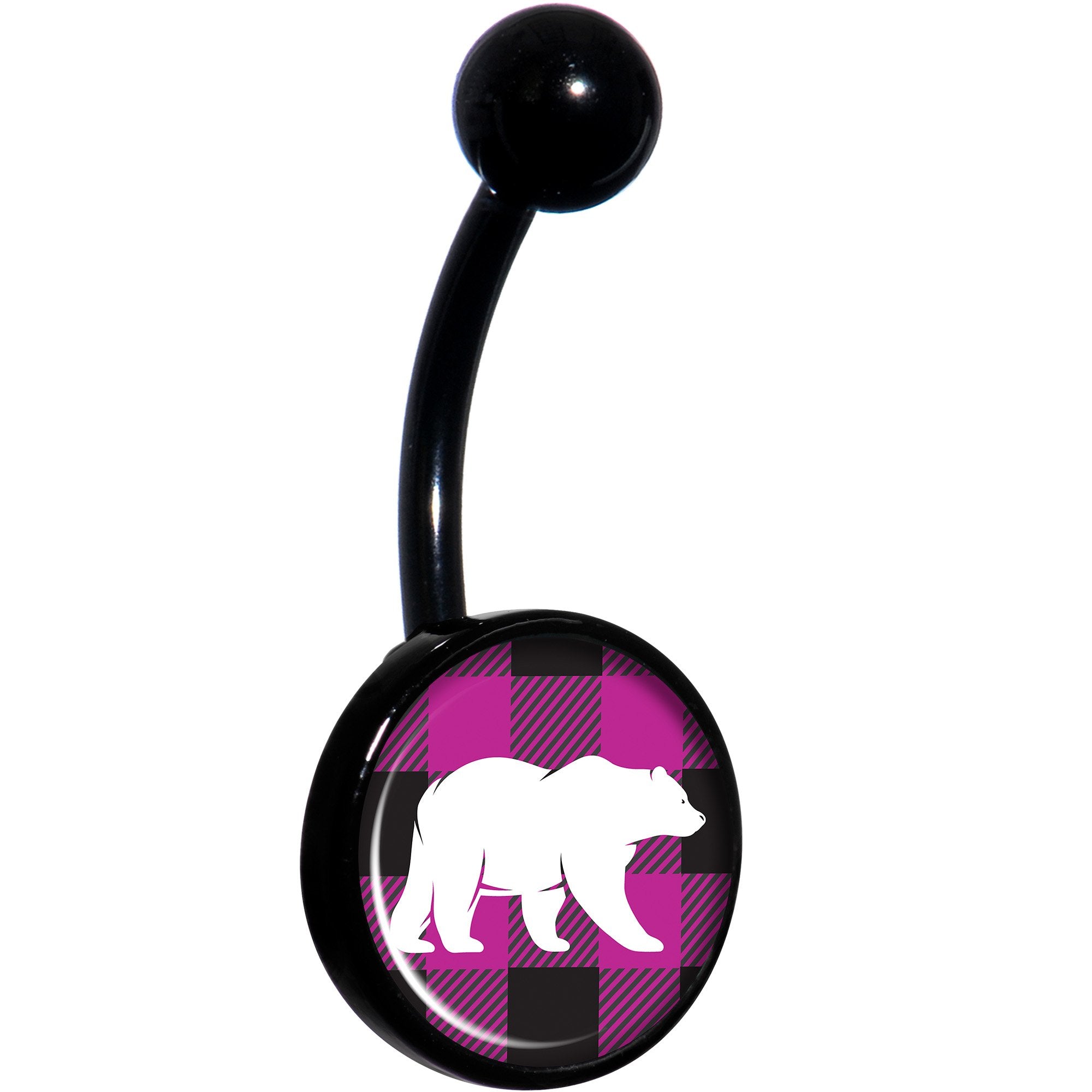 Pink Black Plaid Polar Bear Black Belly Ring