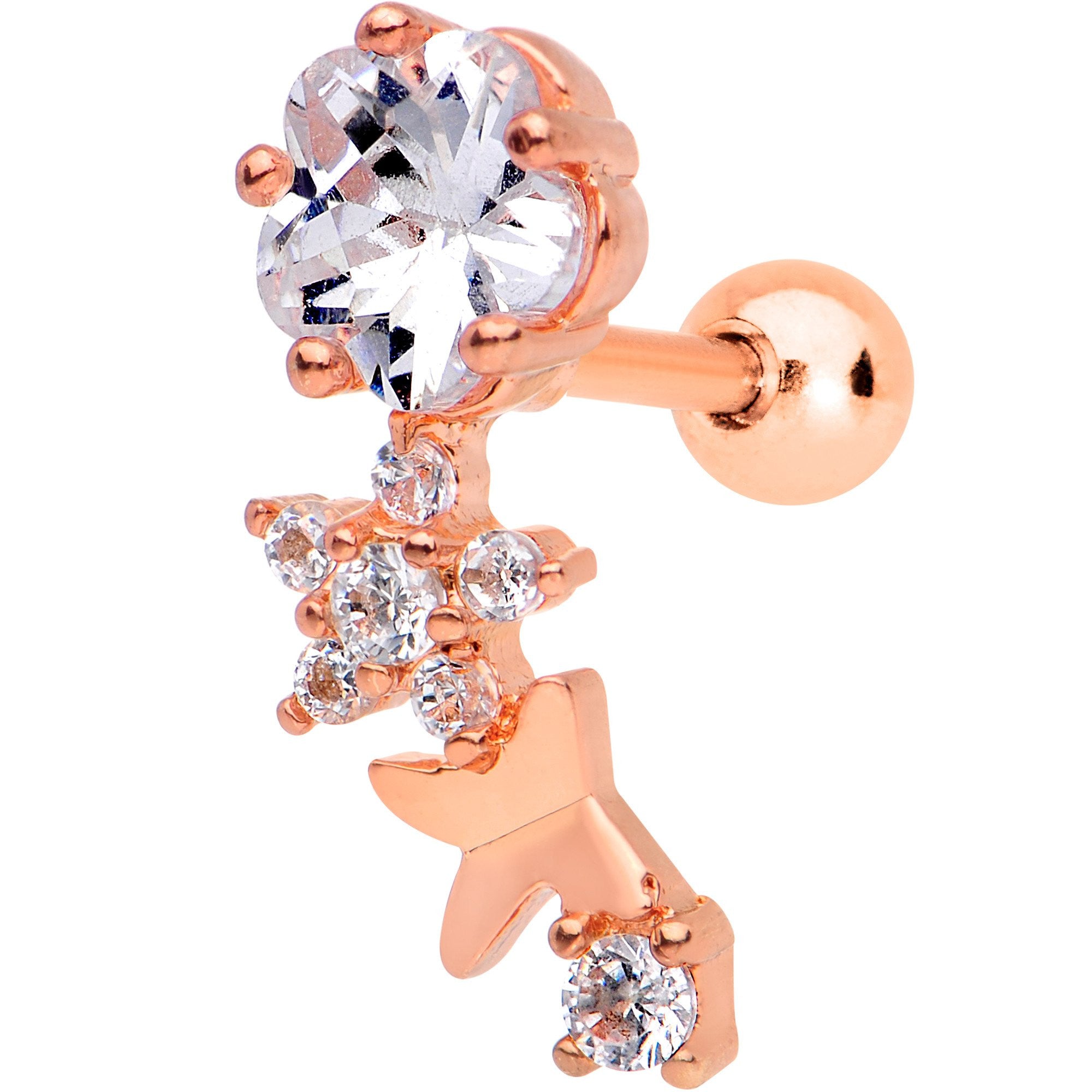 Clear Gem Rose Gold Tone Anodized Cascade Right Cartilage Earring