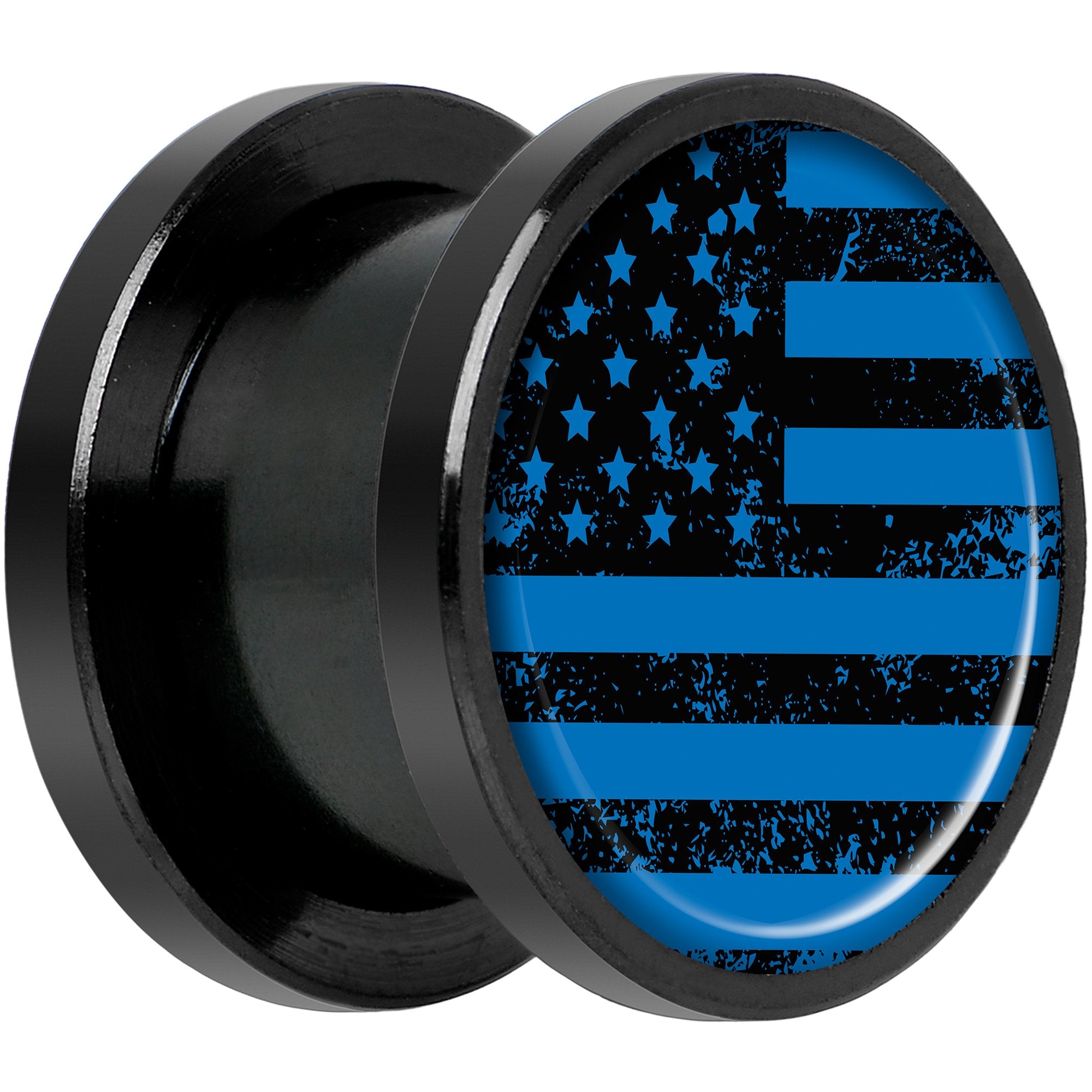 Blue American Flag Black Anodized Screw Fit Plug Set 1/2