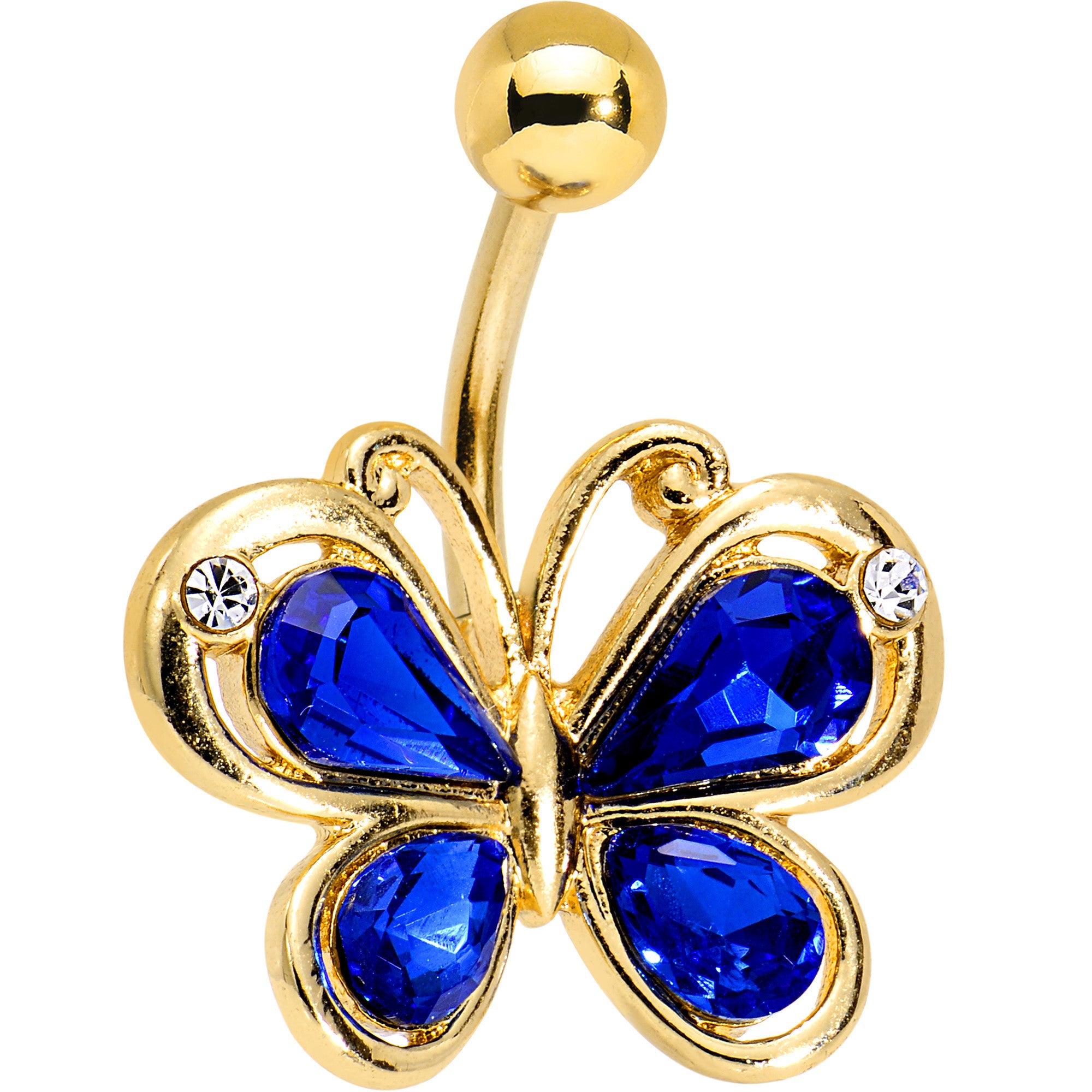 Blue Gem Gold PVD Burst of Color Butterfly Belly Ring