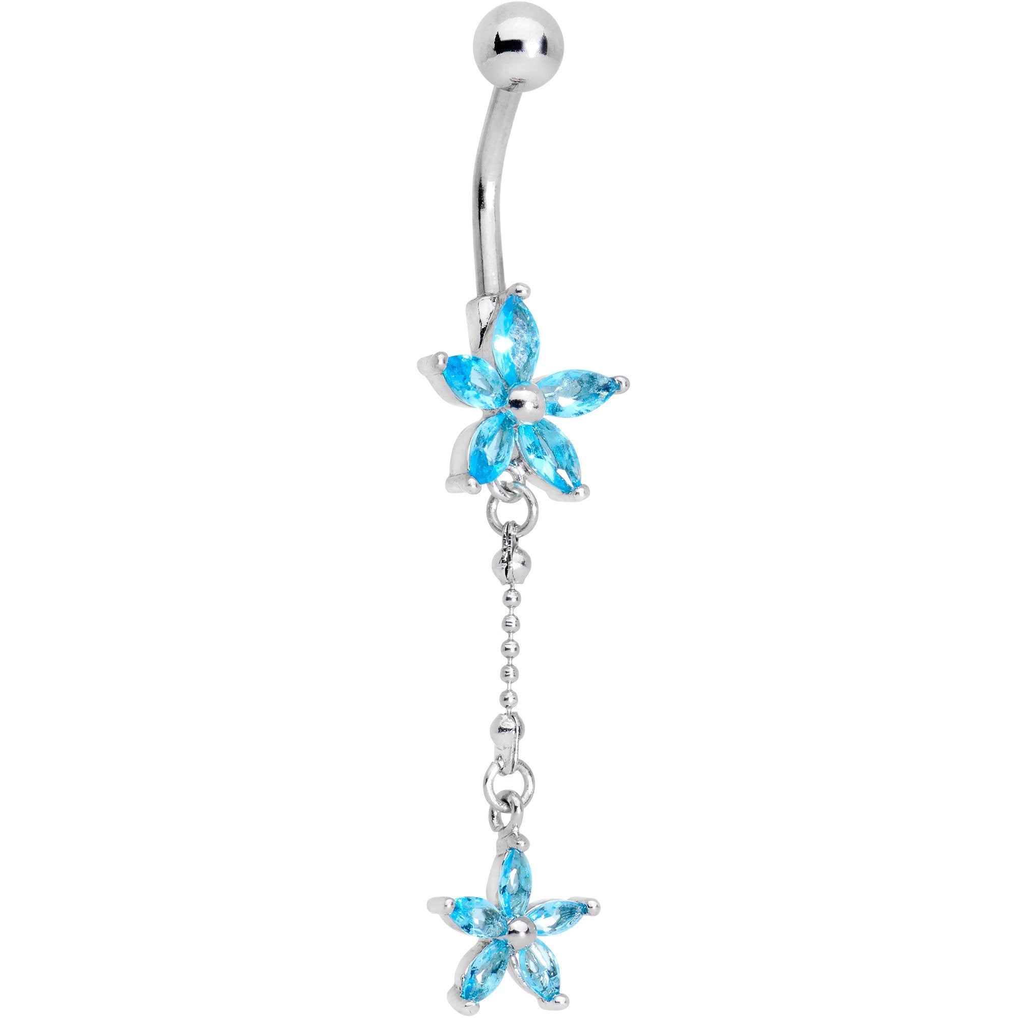 Blue CZ Gem Double Star System Dangle Belly Ring