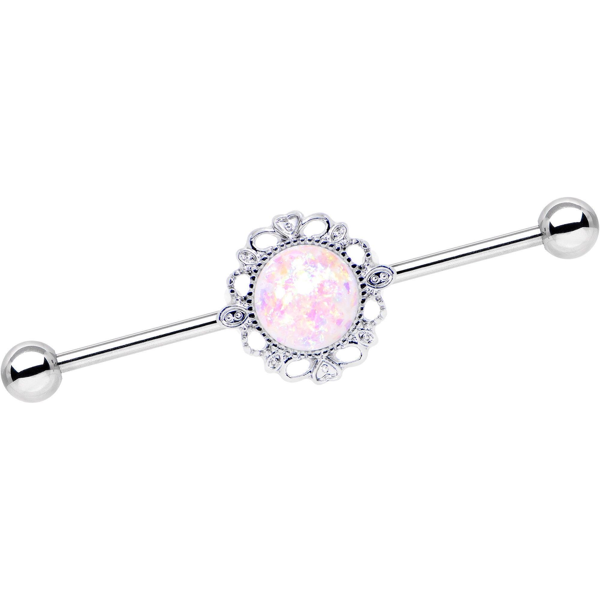 White Faux Opal Southwest Spirit Flower Industrial Barbell 38mm