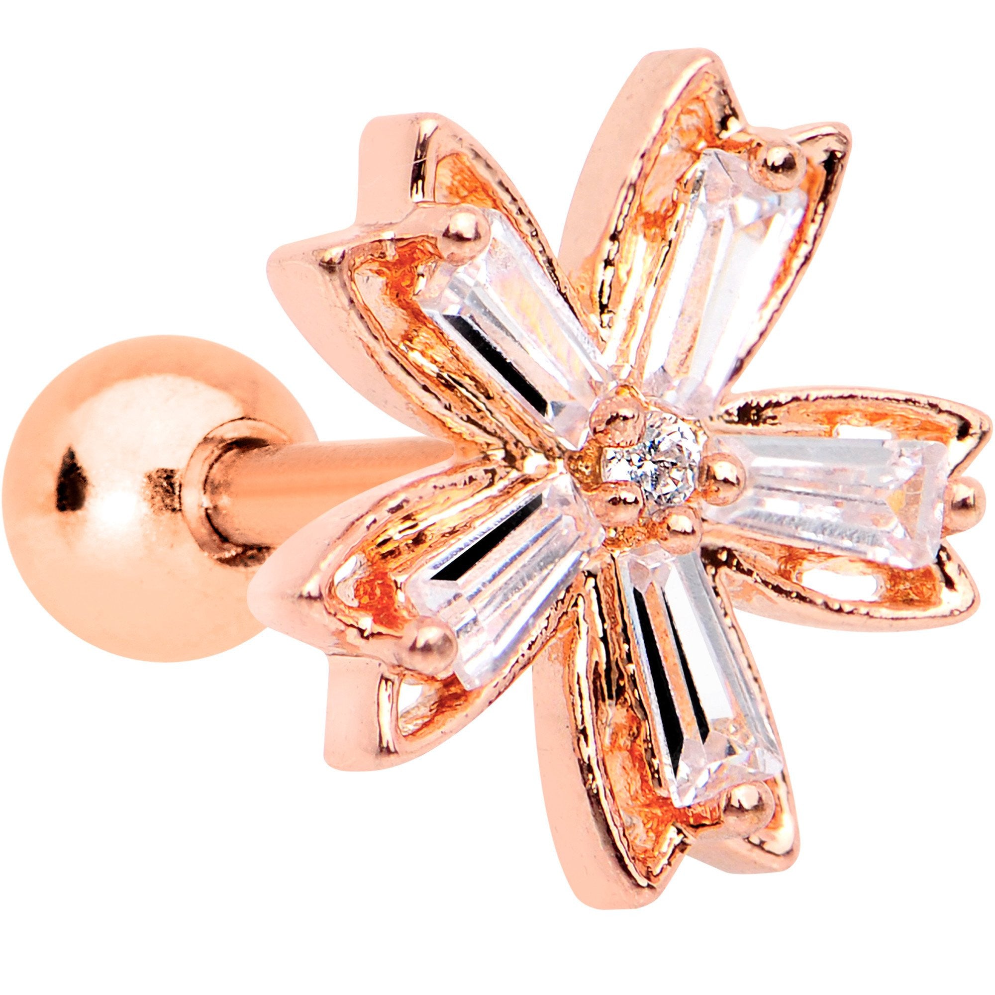 Clear CZ Gem Rose Gold Tone Anodized Lil Lily Cartilage Tragus Earring