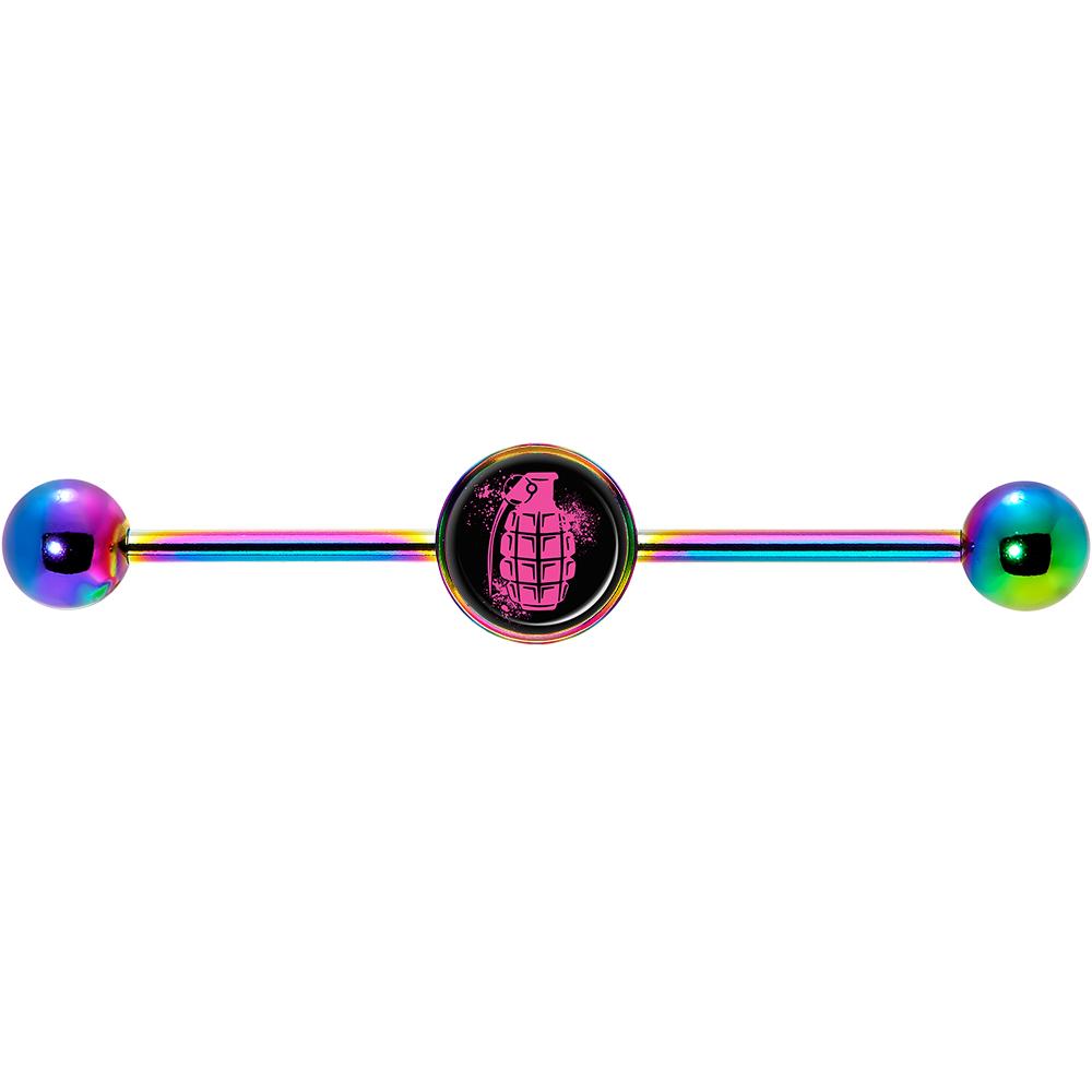 14 Gauge Pink Grenade Rainbow Industrial Barbell 37mm