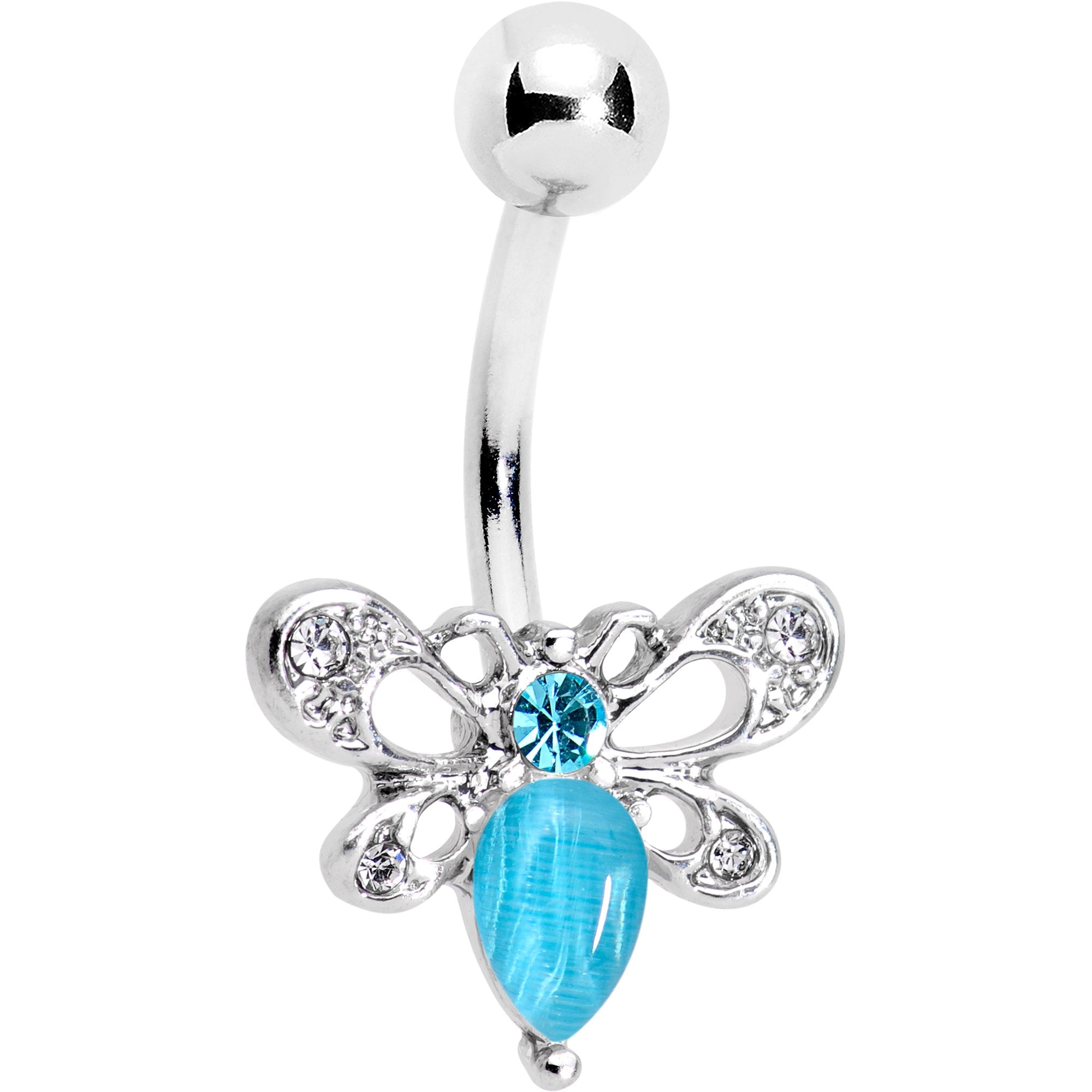 Aqua Gem Honey Butterfly Belly Ring