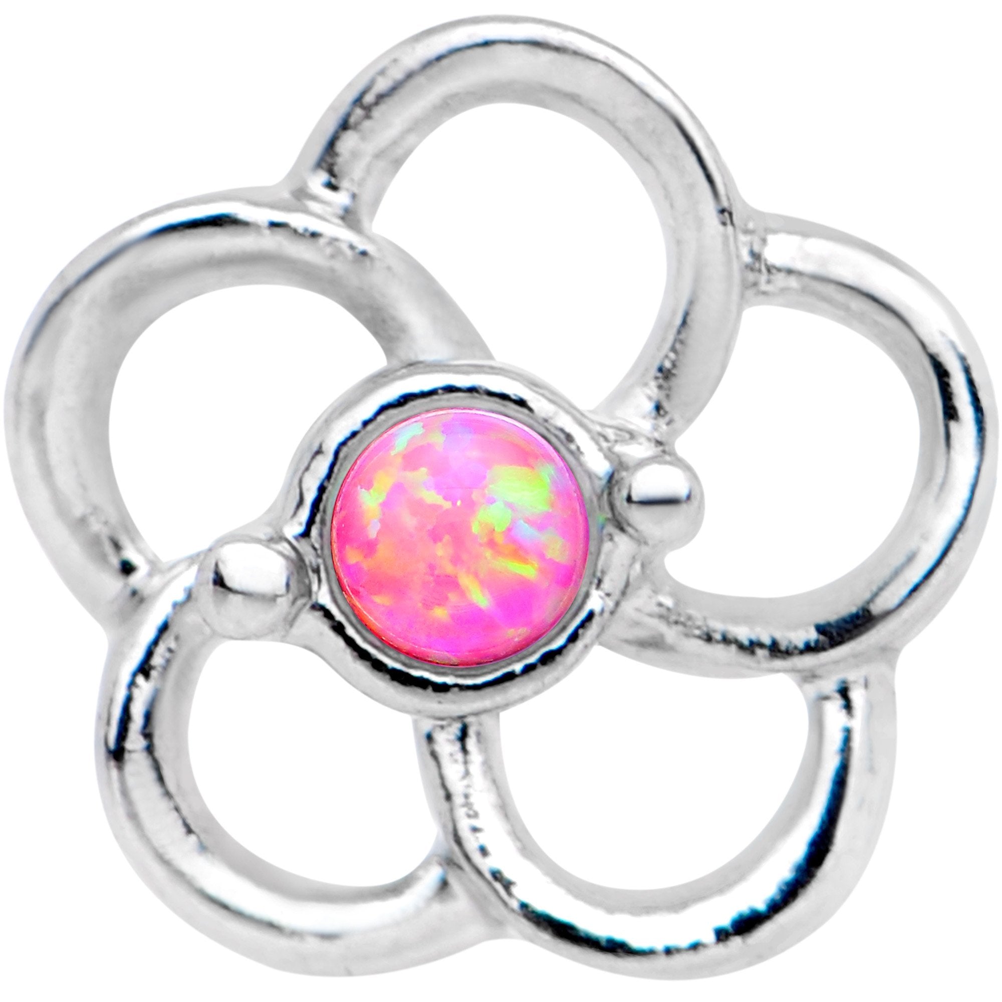 1/4 Pink Faux Opal Internally Threaded Hollow Flower Labret Monroe